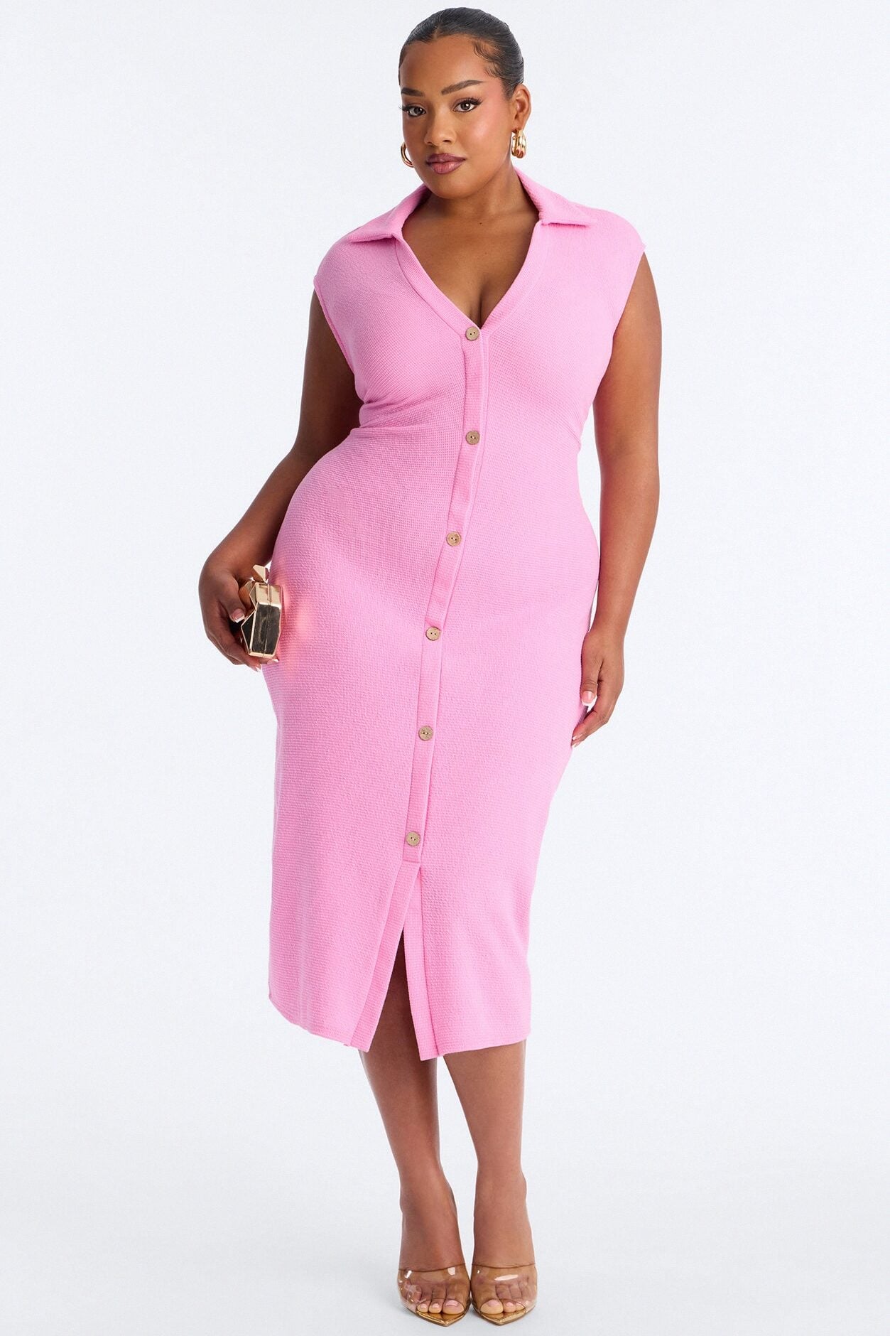 Edith Button Up Sweater Midi Dress - Pink image 5