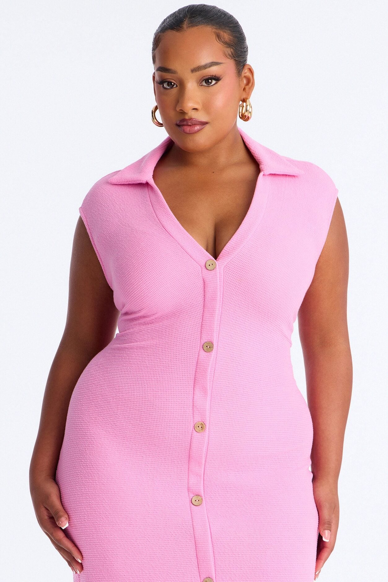 Edith Button Up Sweater Midi Dress - Pink image 6