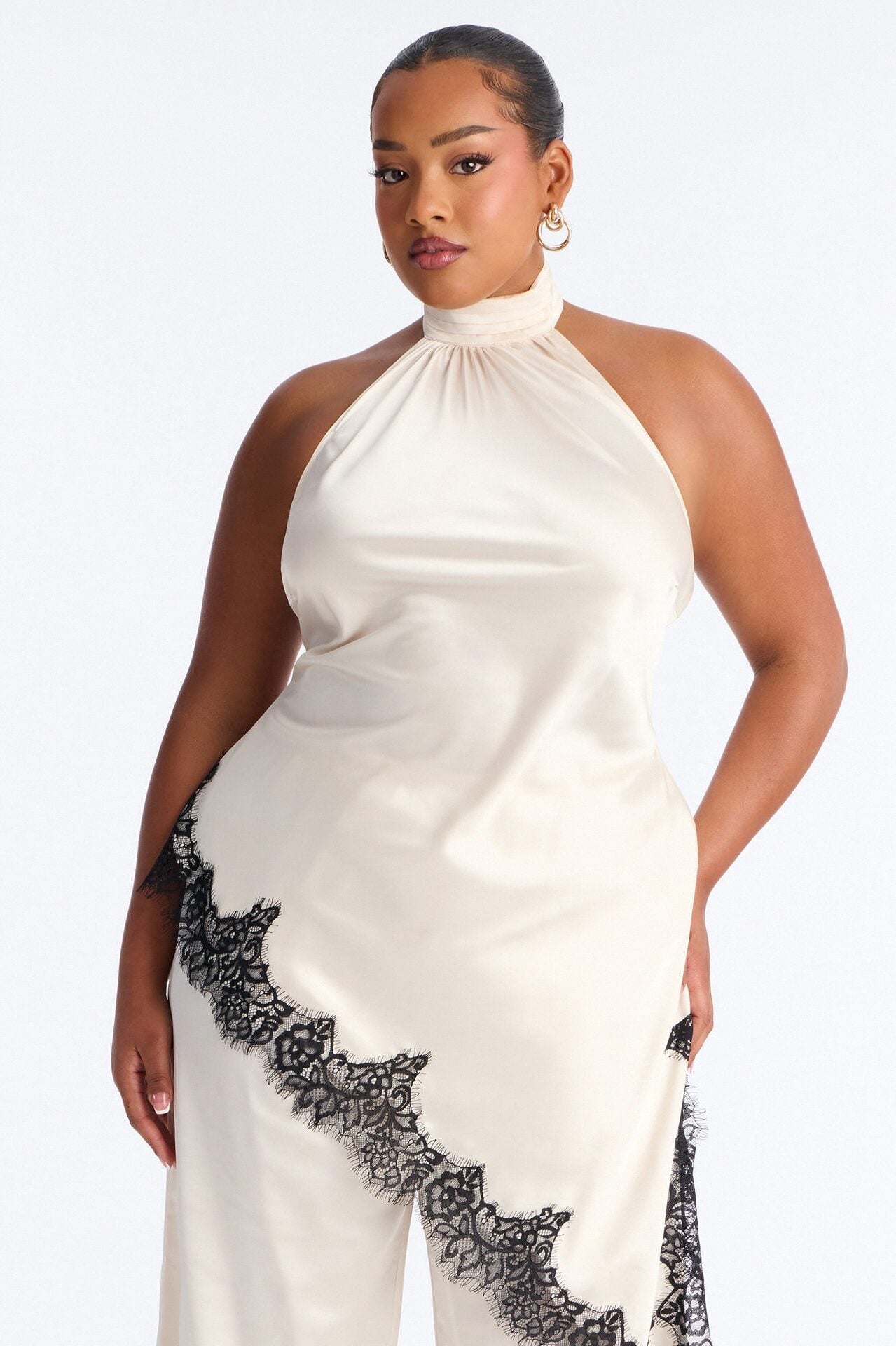 Angela Satin Lace Trim Pant Set - Cream image 6
