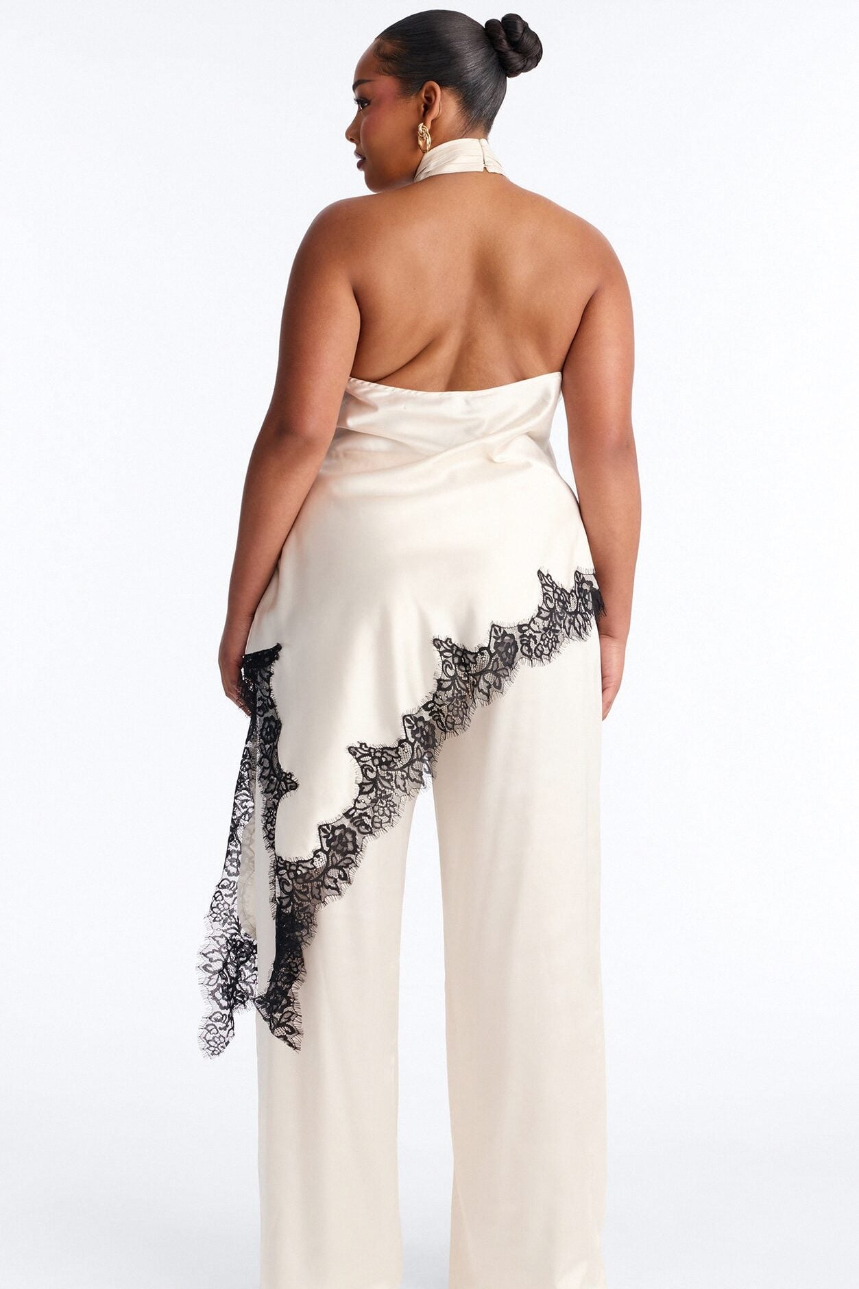 Angela Satin Lace Trim Pant Set - Cream image 8
