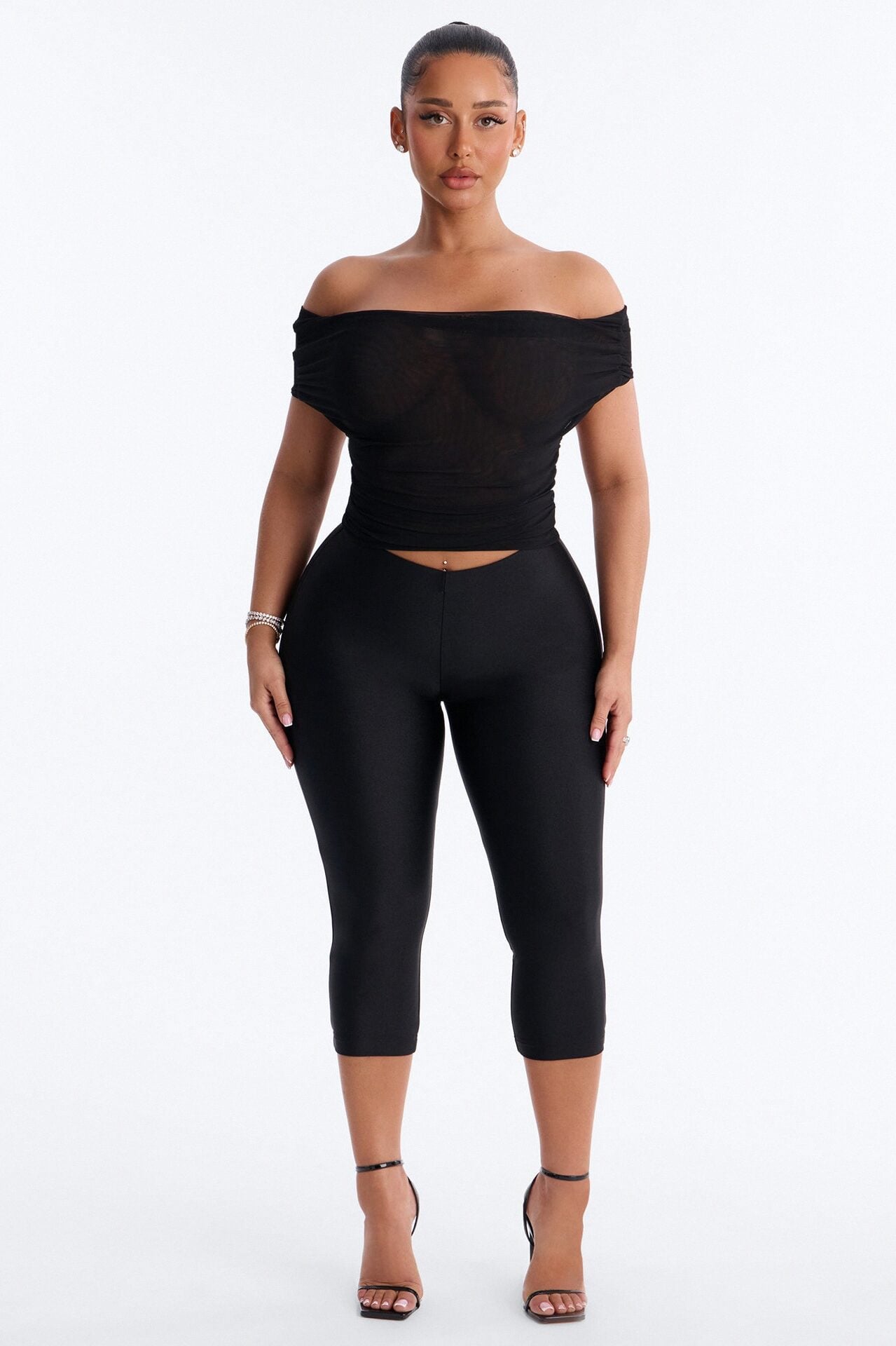 Off Limits Mesh Off Shoulder Backless Top - Black image 4