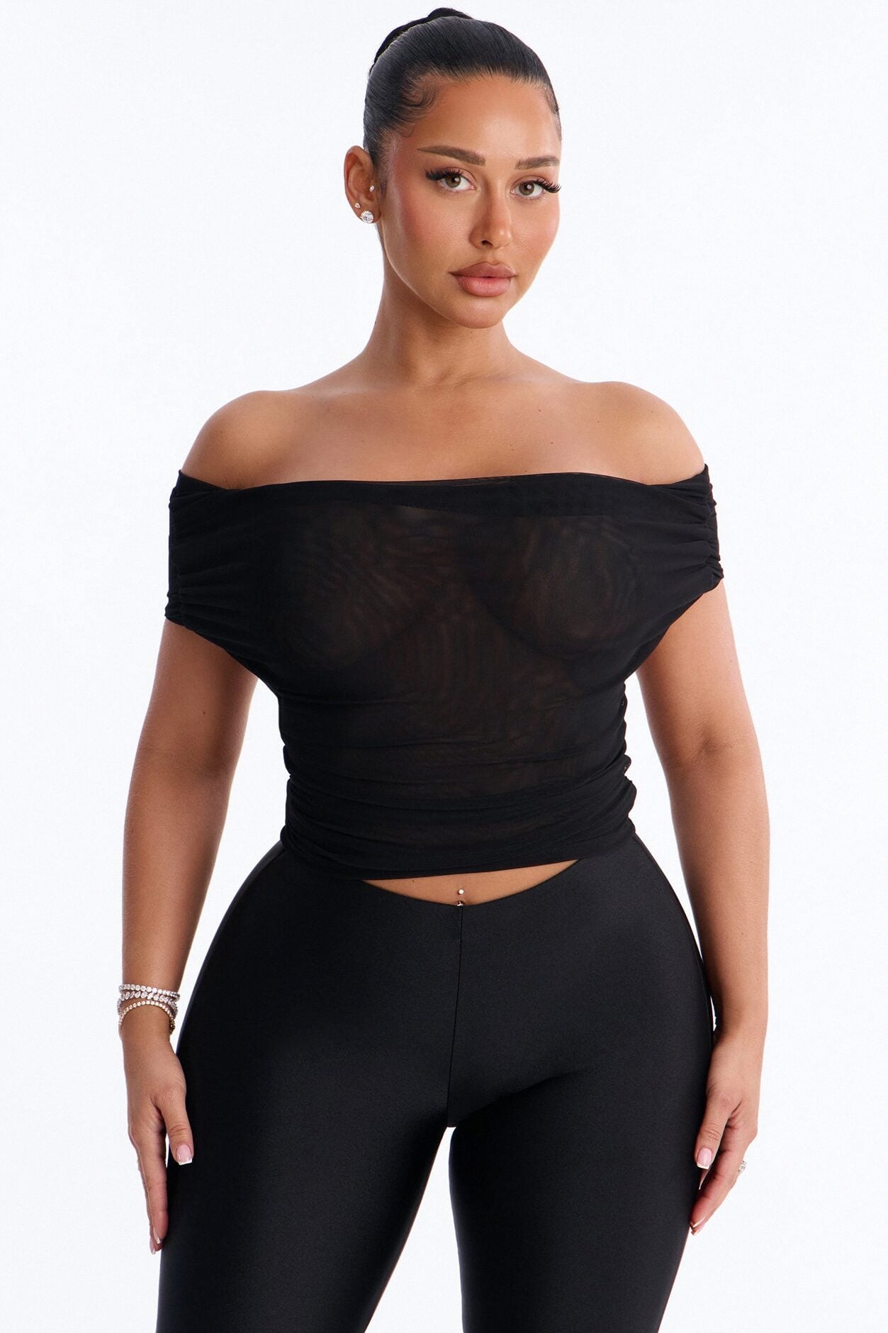 Off Limits Mesh Off Shoulder Backless Top - Black image 2