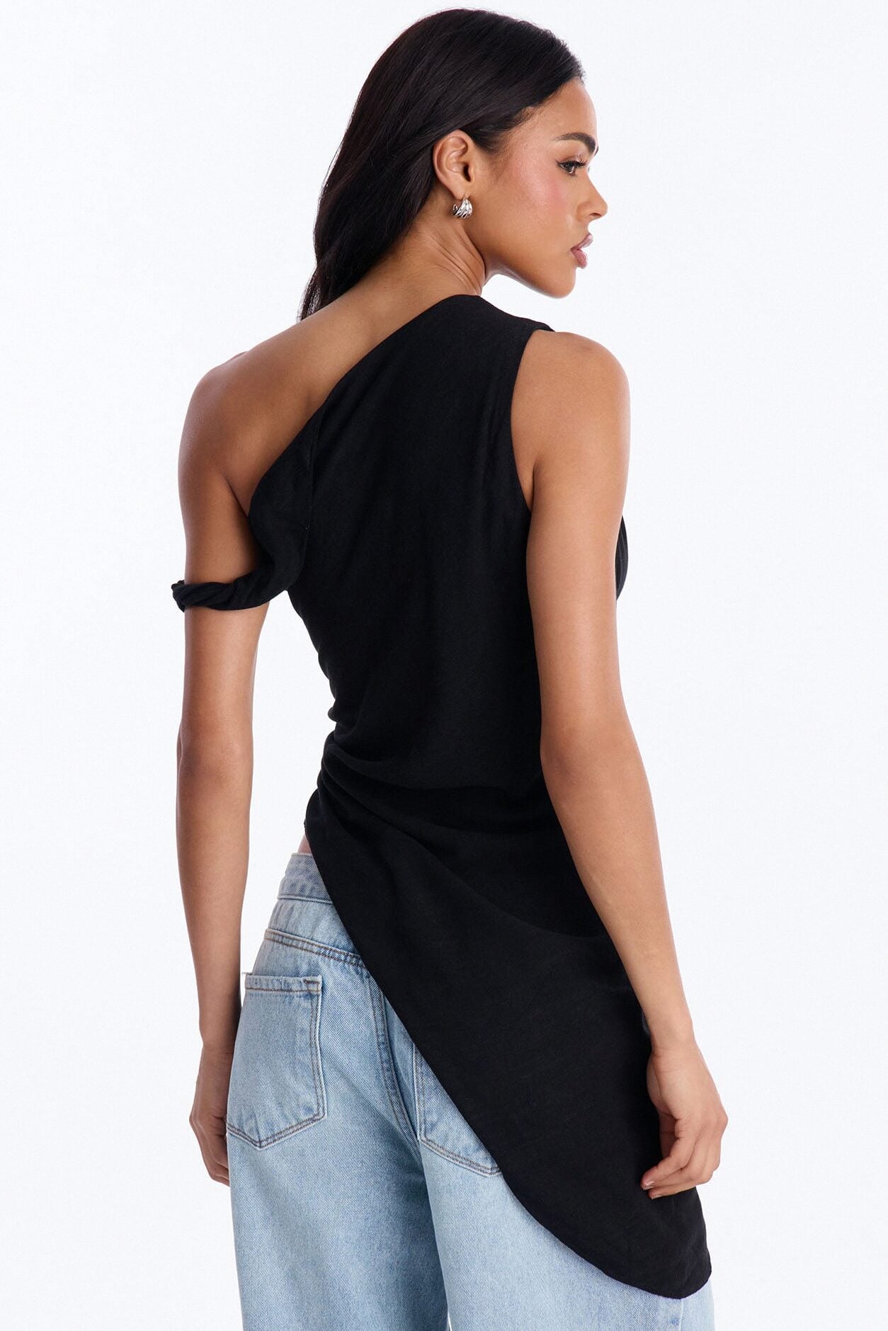 Butter And Baguettes Only One Shoulder Linen Top - Black image 4