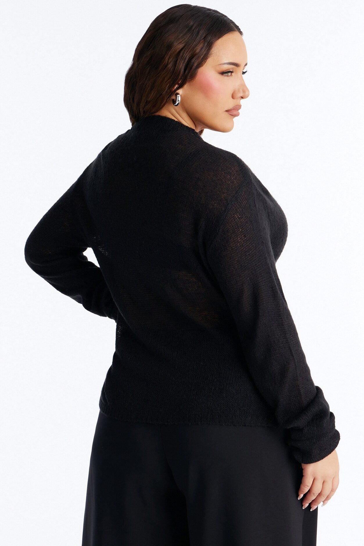 Sheer Me Out Long Sleeve Button Up Cardigan Sweater - Black image 4