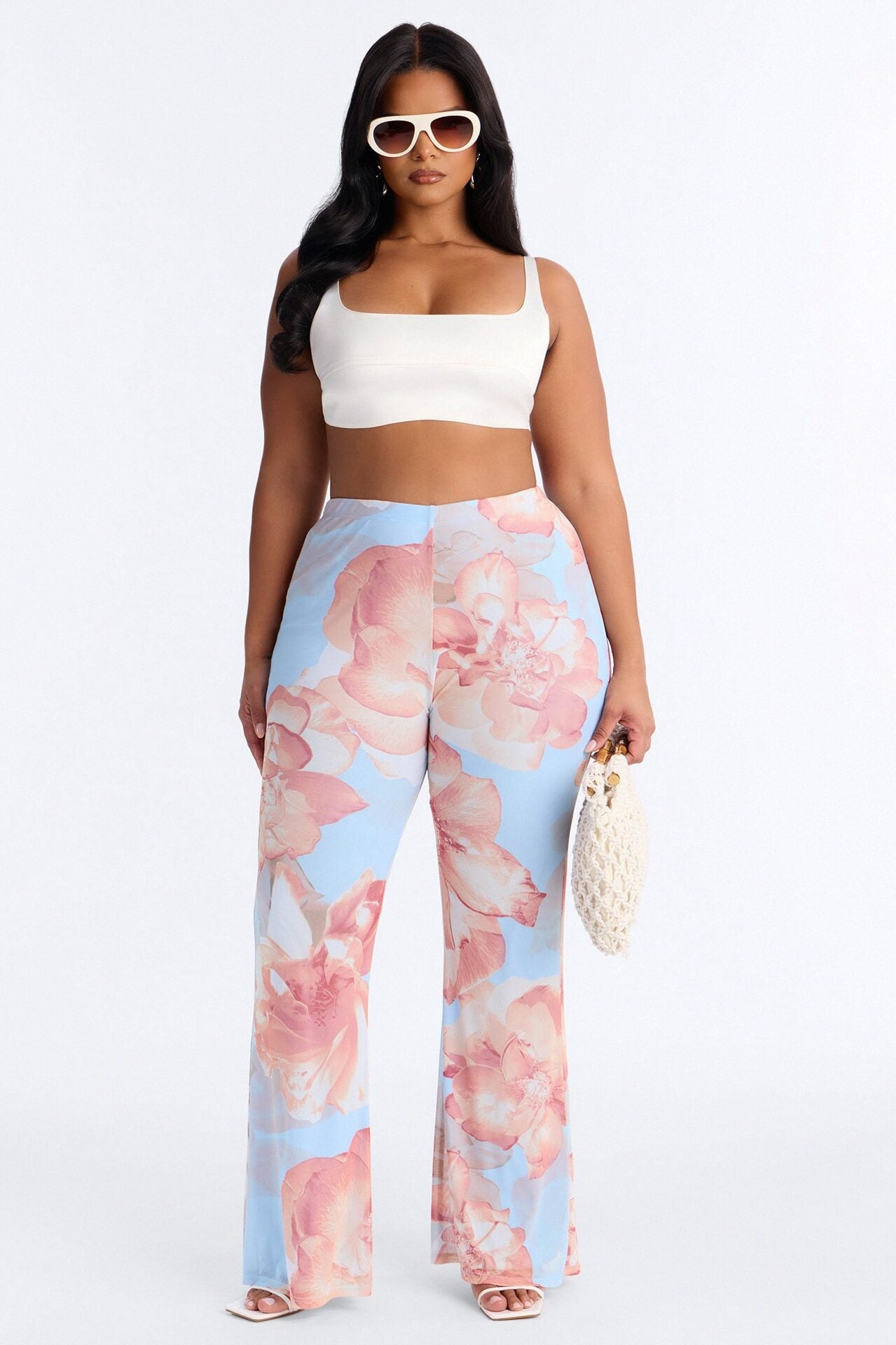 Jordana High Rise Double Lined Mesh Flare Pant - Blue/combo image 1