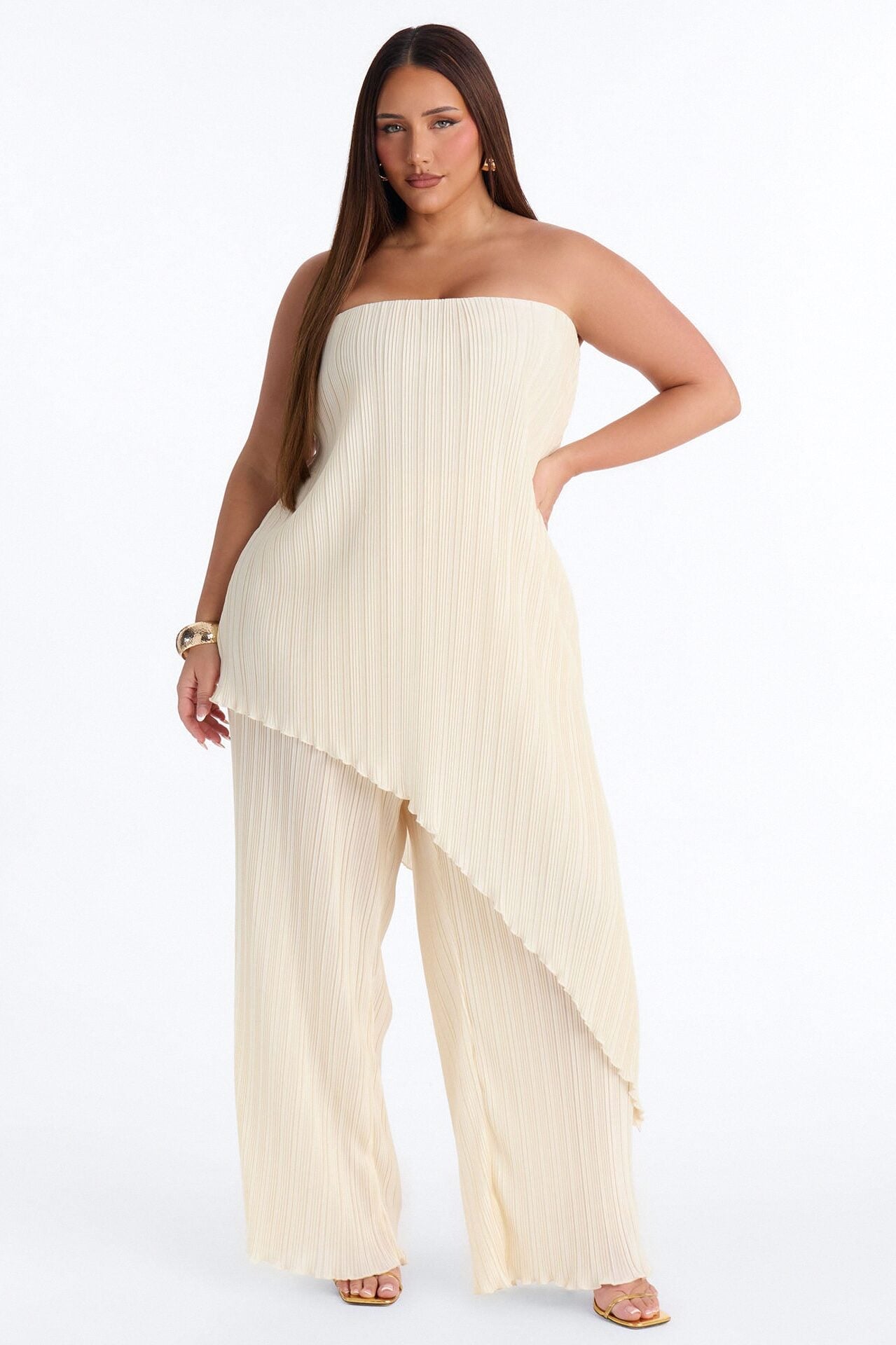 Rian Plisse Draped Jumpsuit - Cream image 4