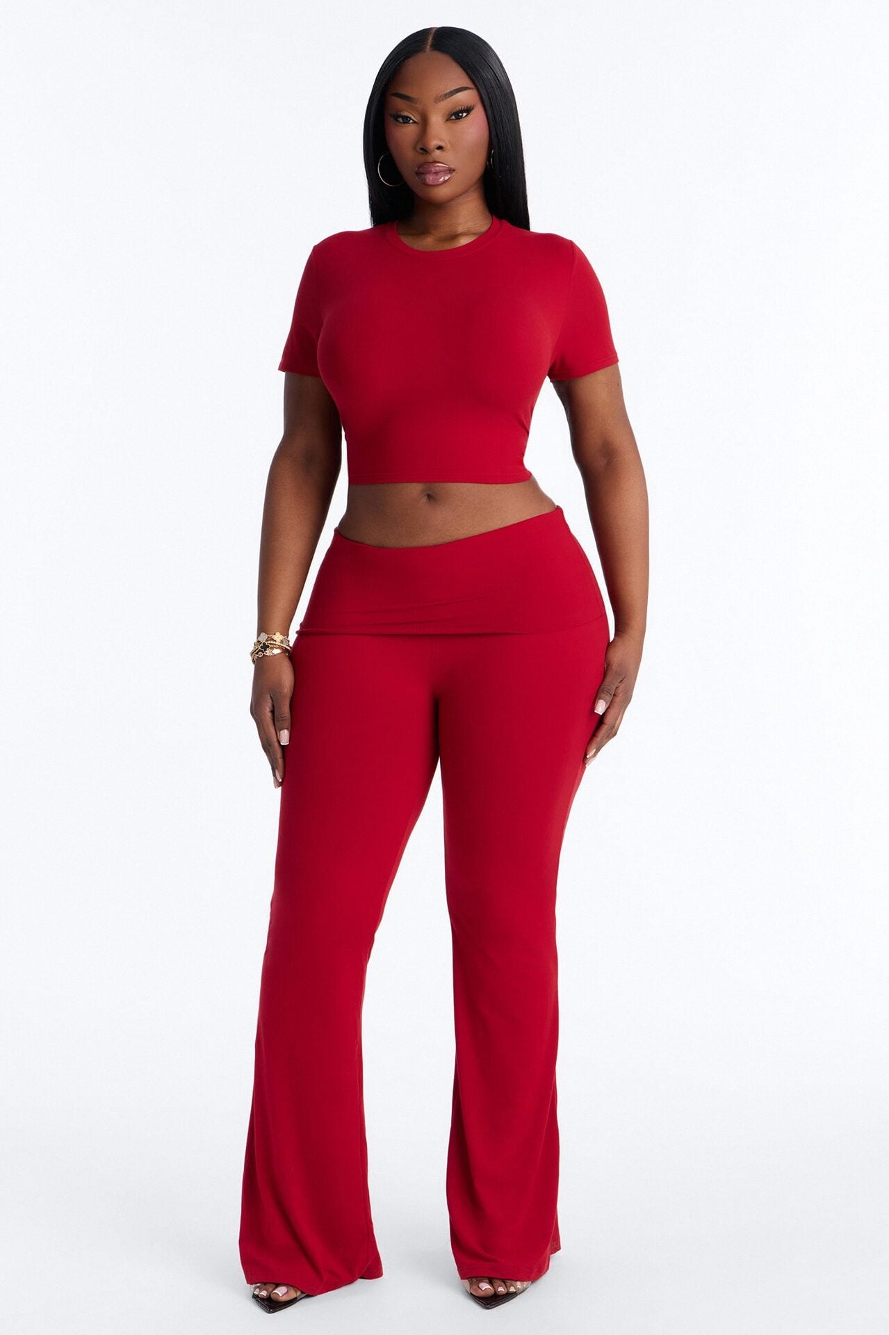 Keeping Up Foldover Waist Pant Set - Red image 5
