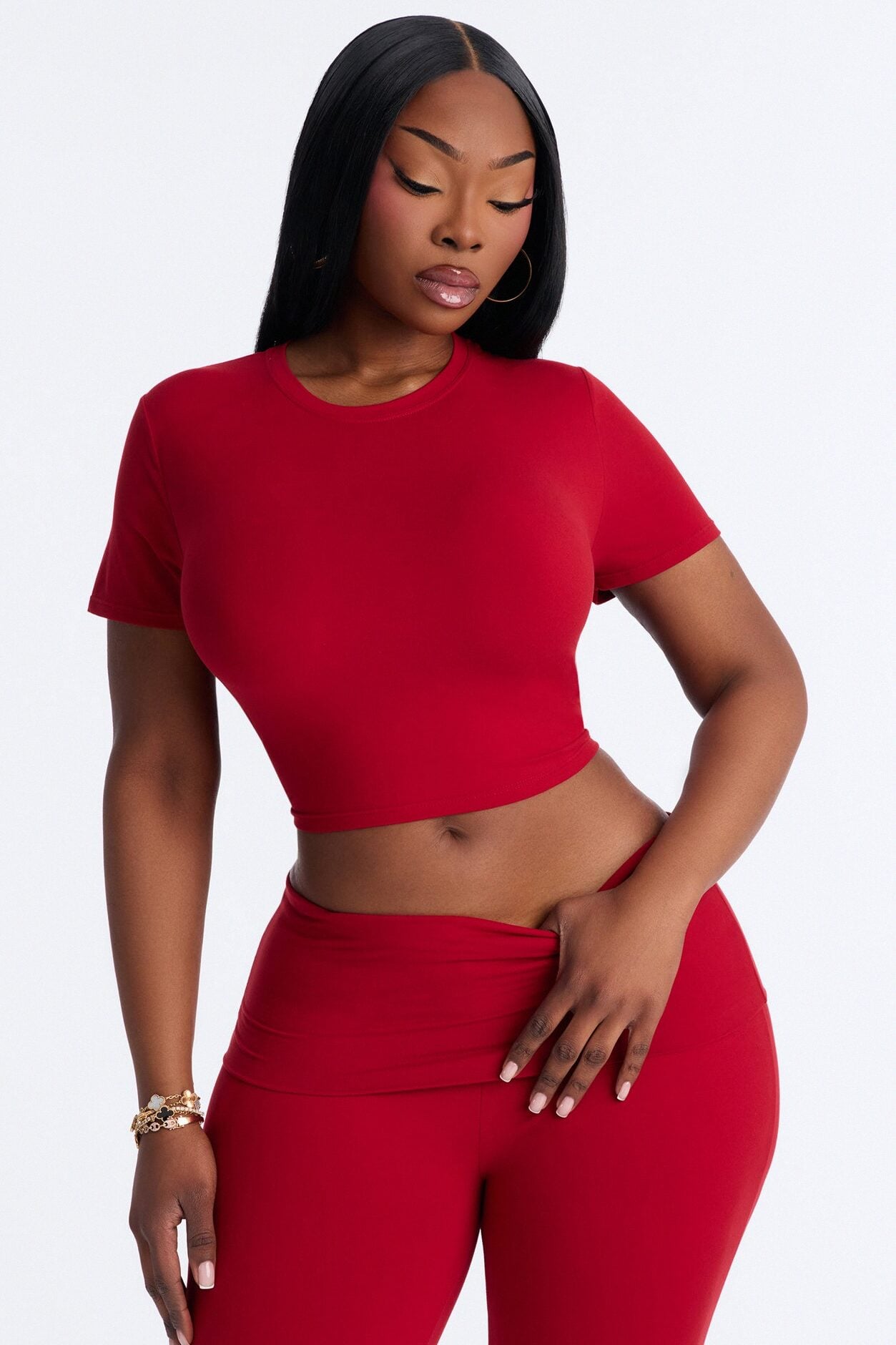 Keeping Up Foldover Waist Pant Set - Red image 6
