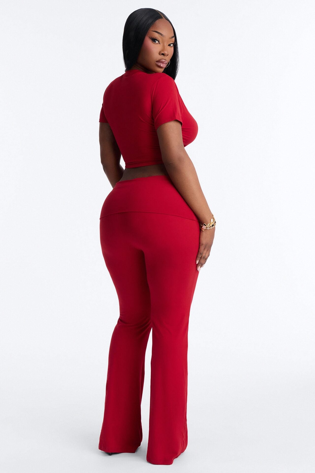 Keeping Up Foldover Waist Pant Set - Red image 8