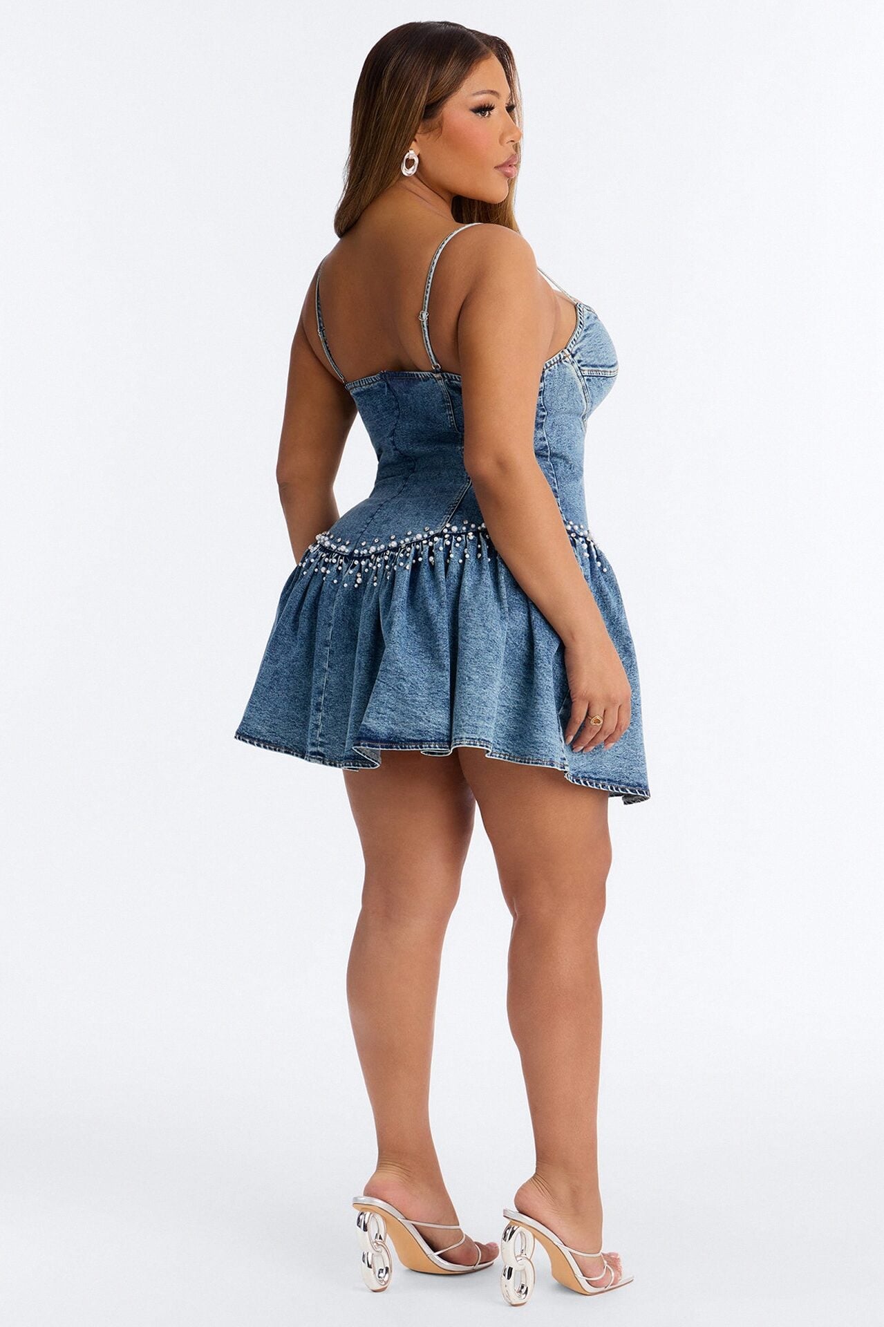 Delaney Embellished Stretch Denim Mini Dress - Denim image 7