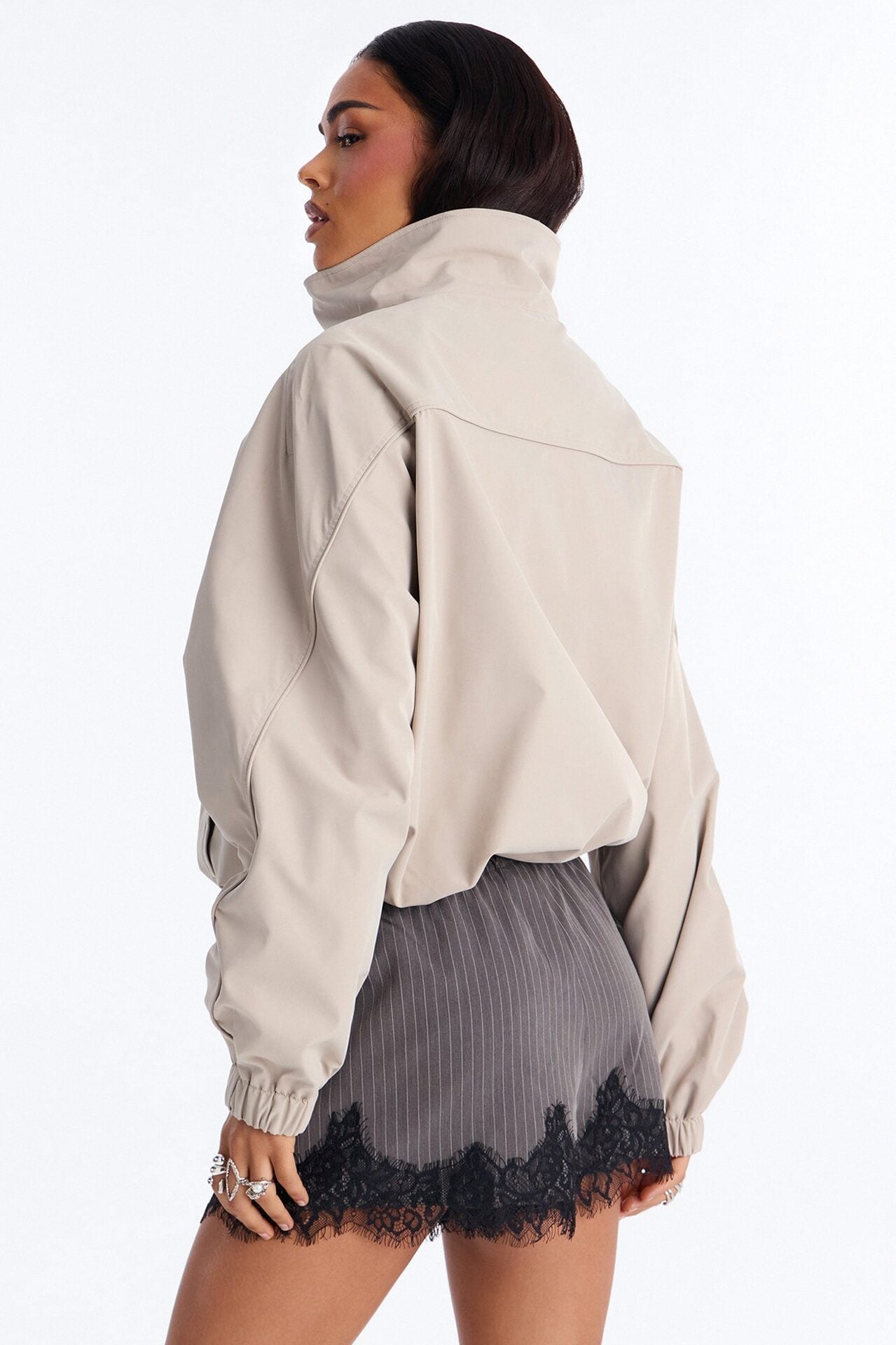 Cool Girl Funnel Neck Windbreaker Jacket - Taupe image 4