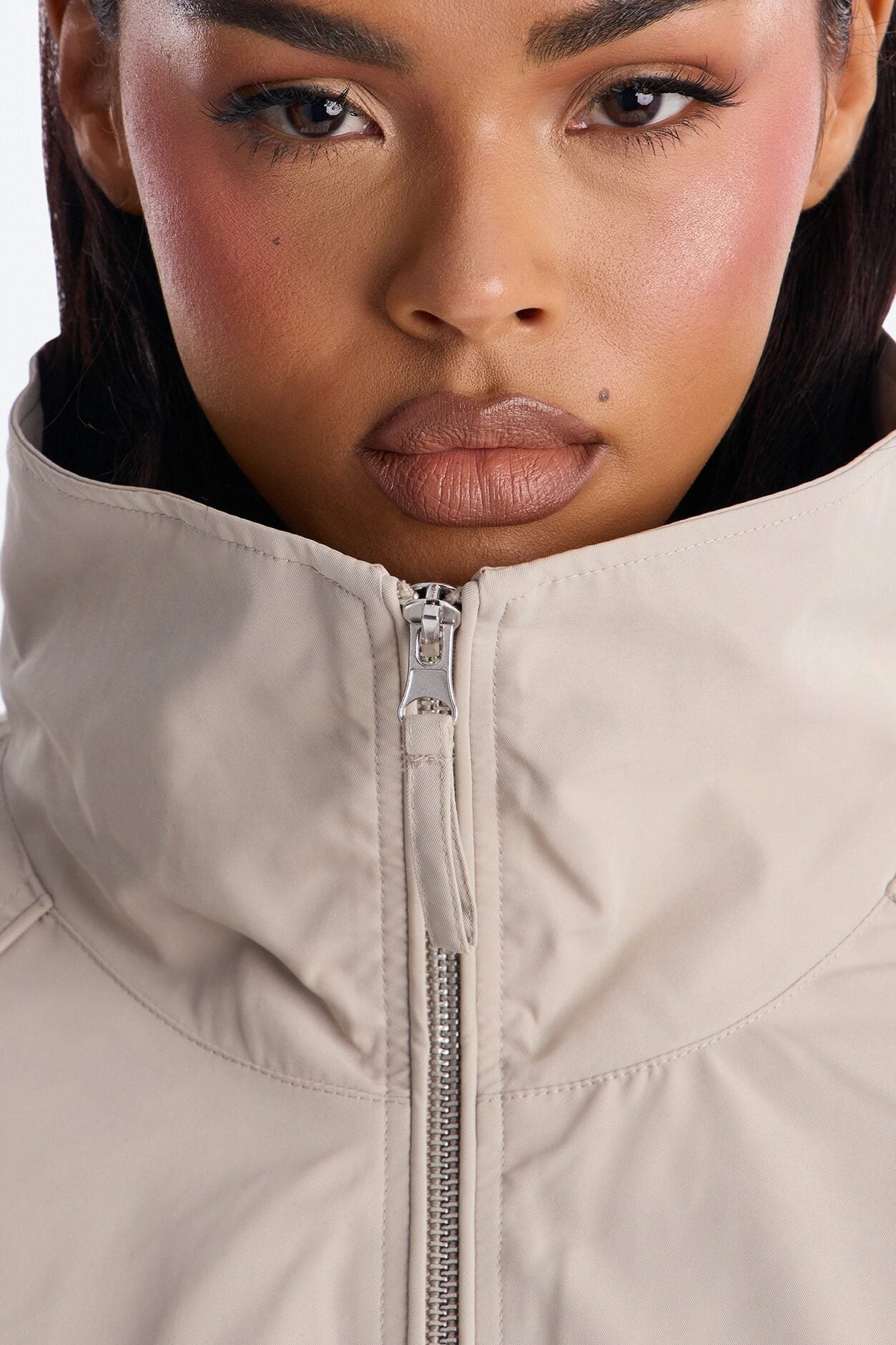 Cool Girl Funnel Neck Windbreaker Jacket - Taupe image 3
