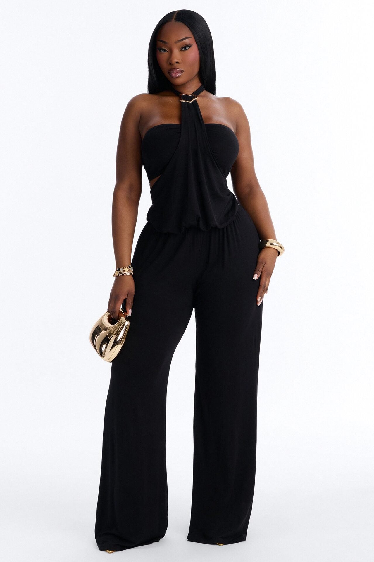 Mya High Neck Jumpsuit And Bandeau 2 Piece Set - Black image 5