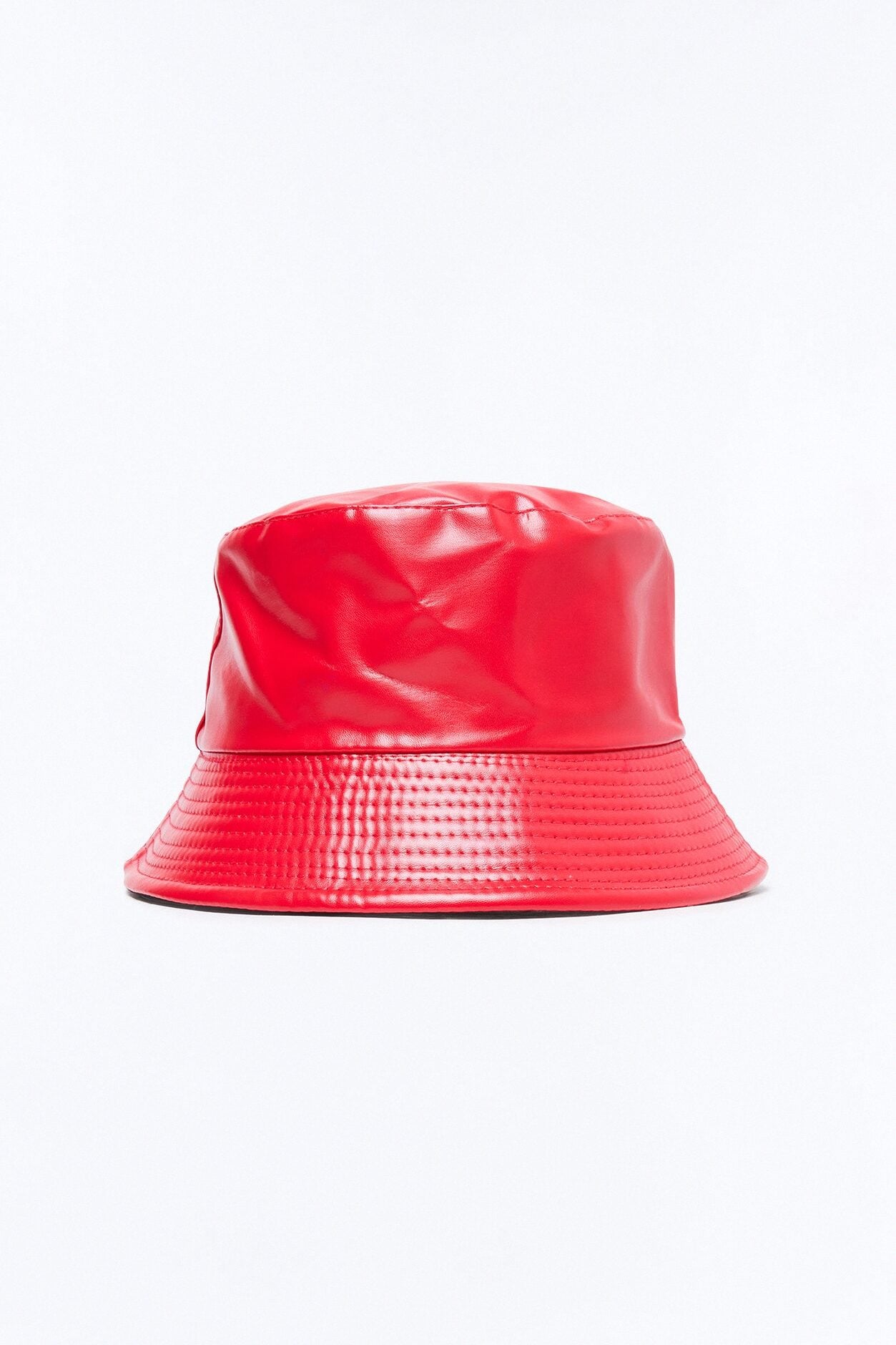 Faux Leather Bucket Hat - Red image 3