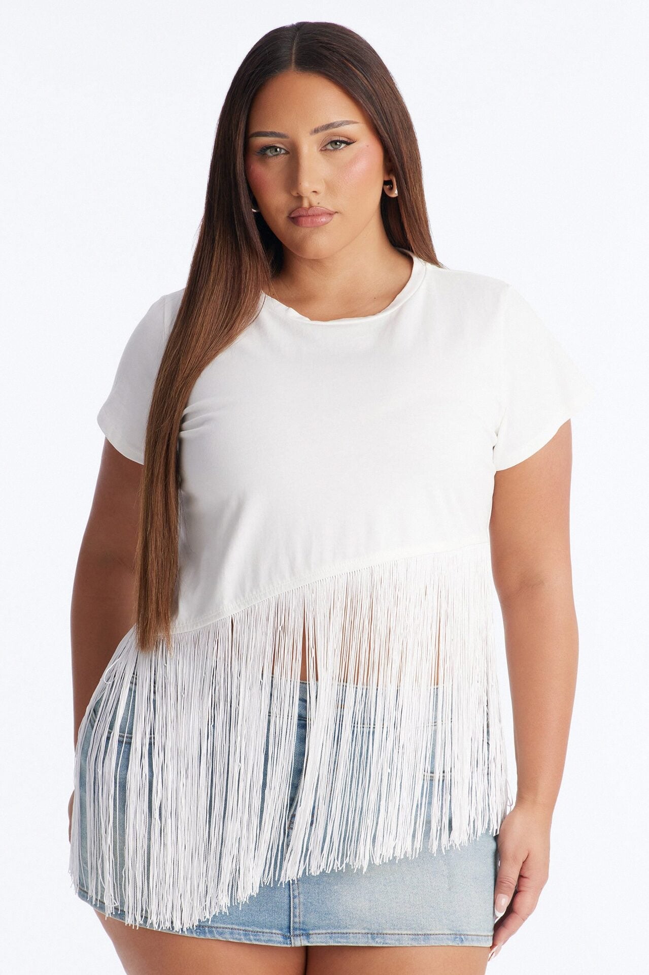 Fringe Me Up Asymmetrical Short Sleeve Top - White image 6