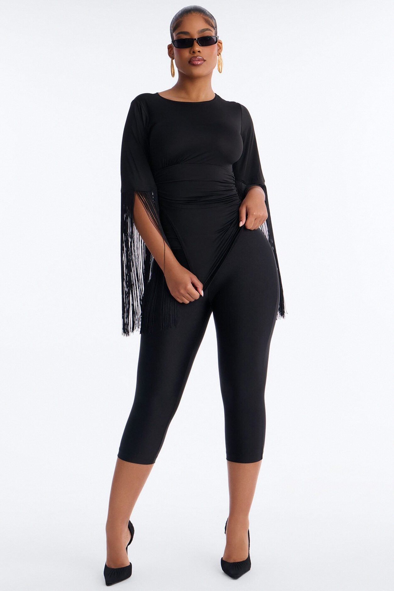Gia Fringe Trim Short Sleeve Top - Black image 2