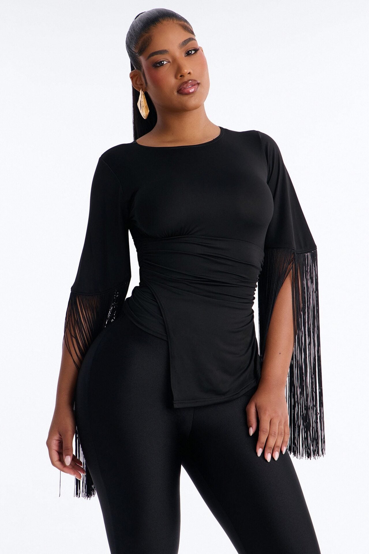 Gia Fringe Trim Short Sleeve Top - Black image 4