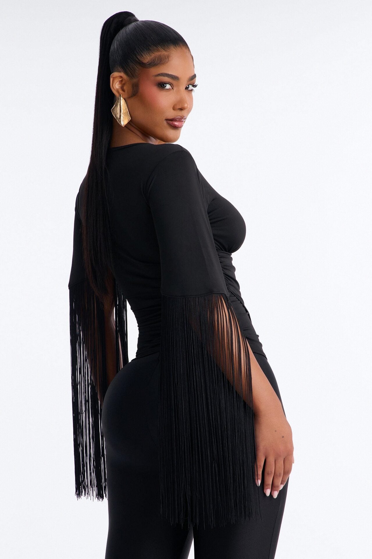 Gia Fringe Trim Short Sleeve Top - Black image 5