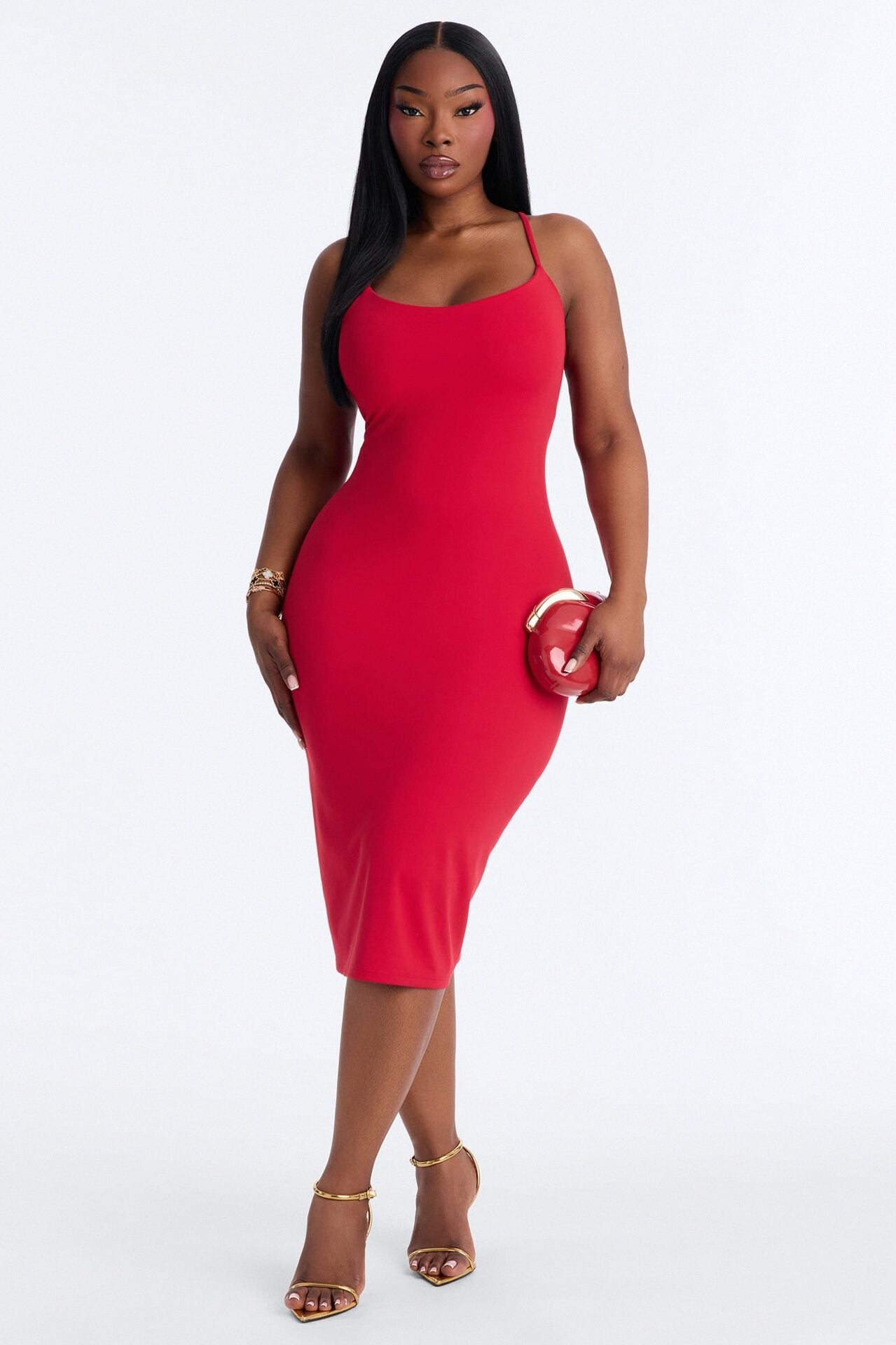 Lylah Double Lined Midi Dress - Red image 5