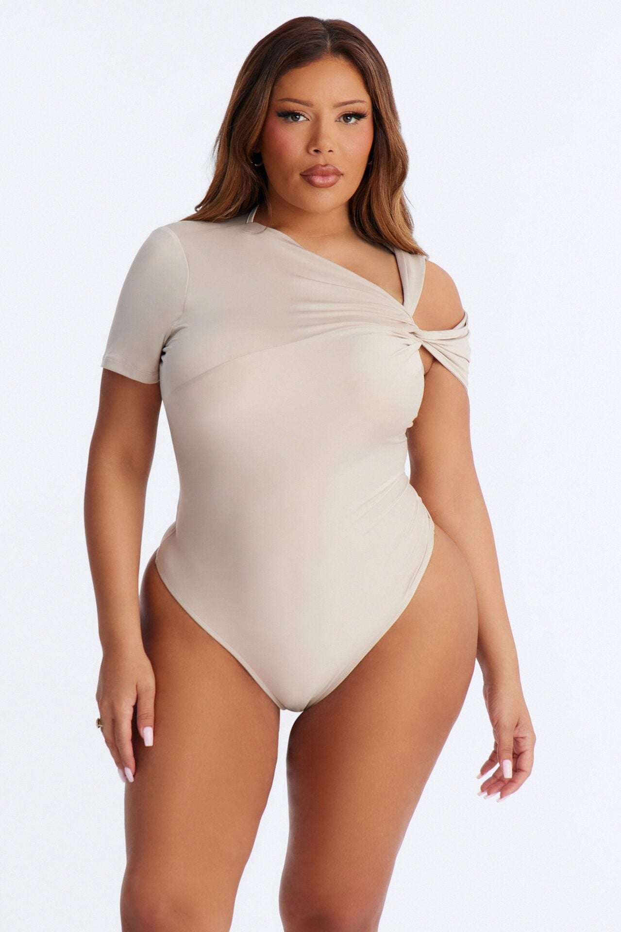 Twist It Up Cut Out Bodysuit - Stone image 5