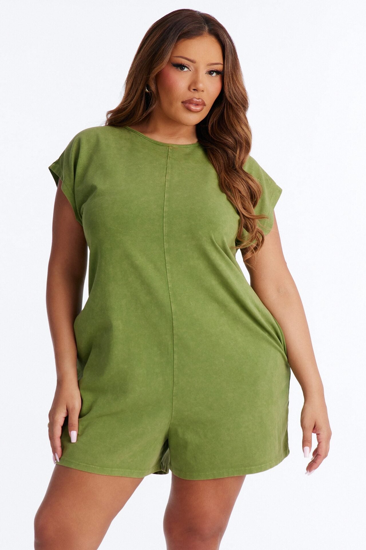 The Washed Cap Sleeve Romper - Sage image 6