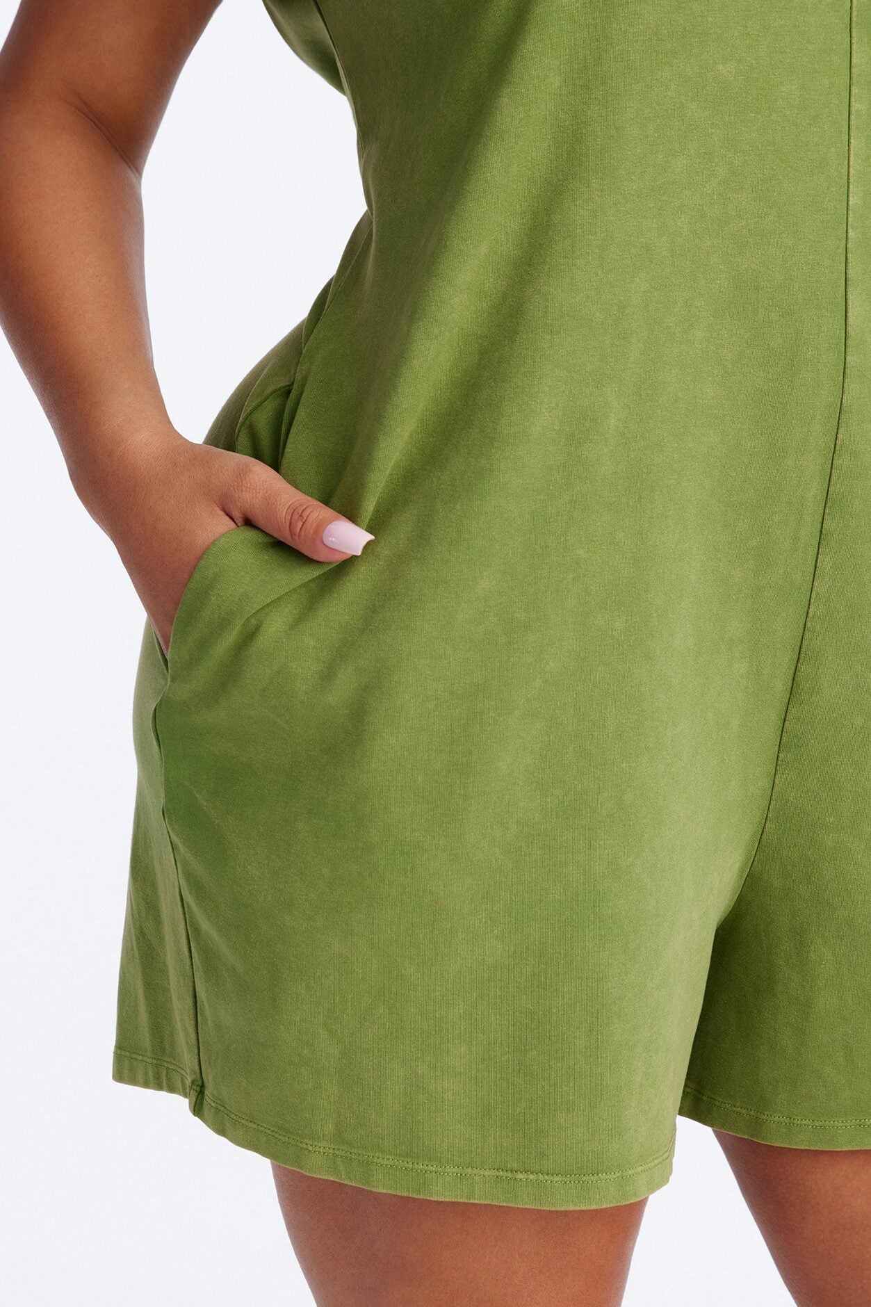 The Washed Cap Sleeve Romper - Sage image 7