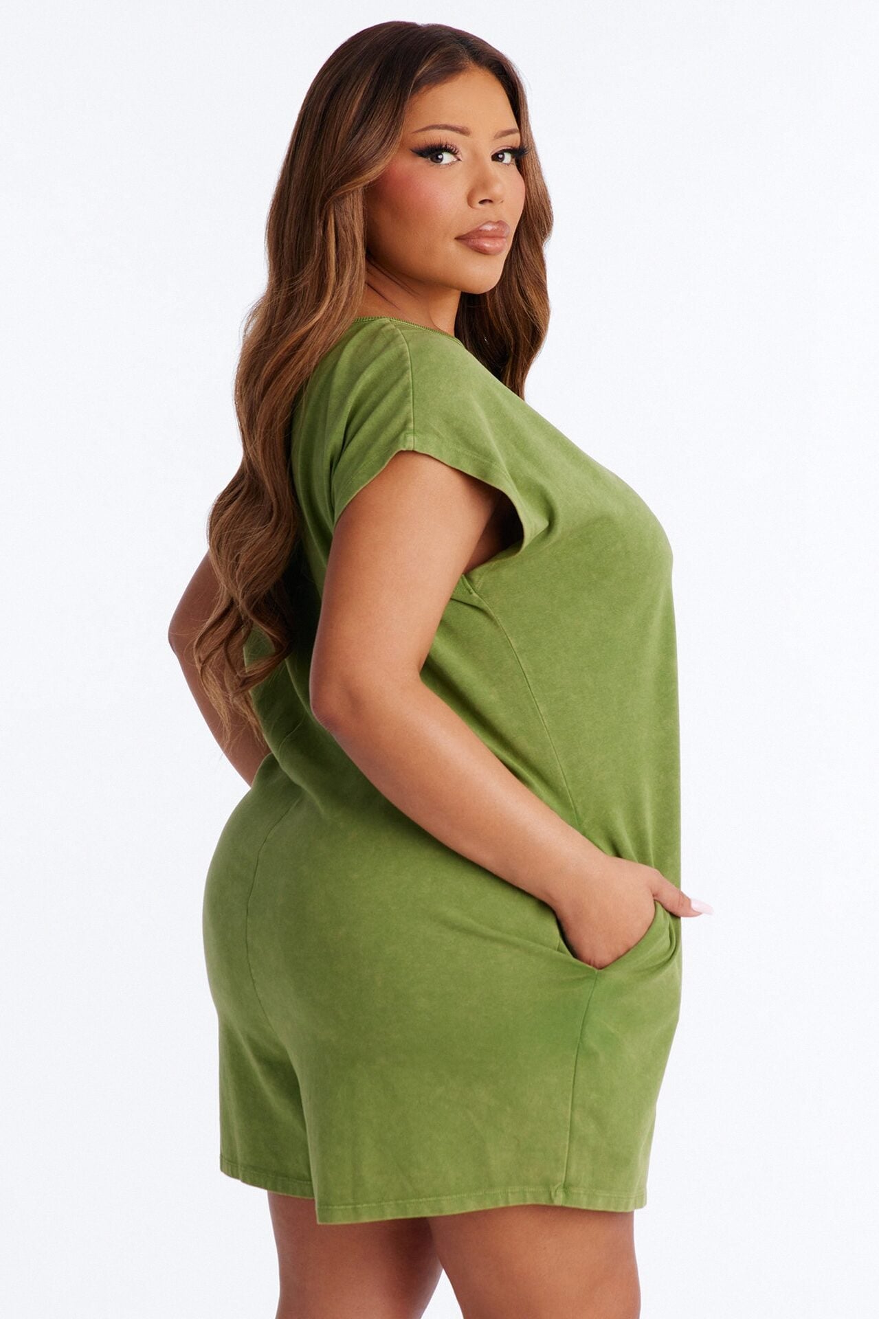 The Washed Cap Sleeve Romper - Sage image 8