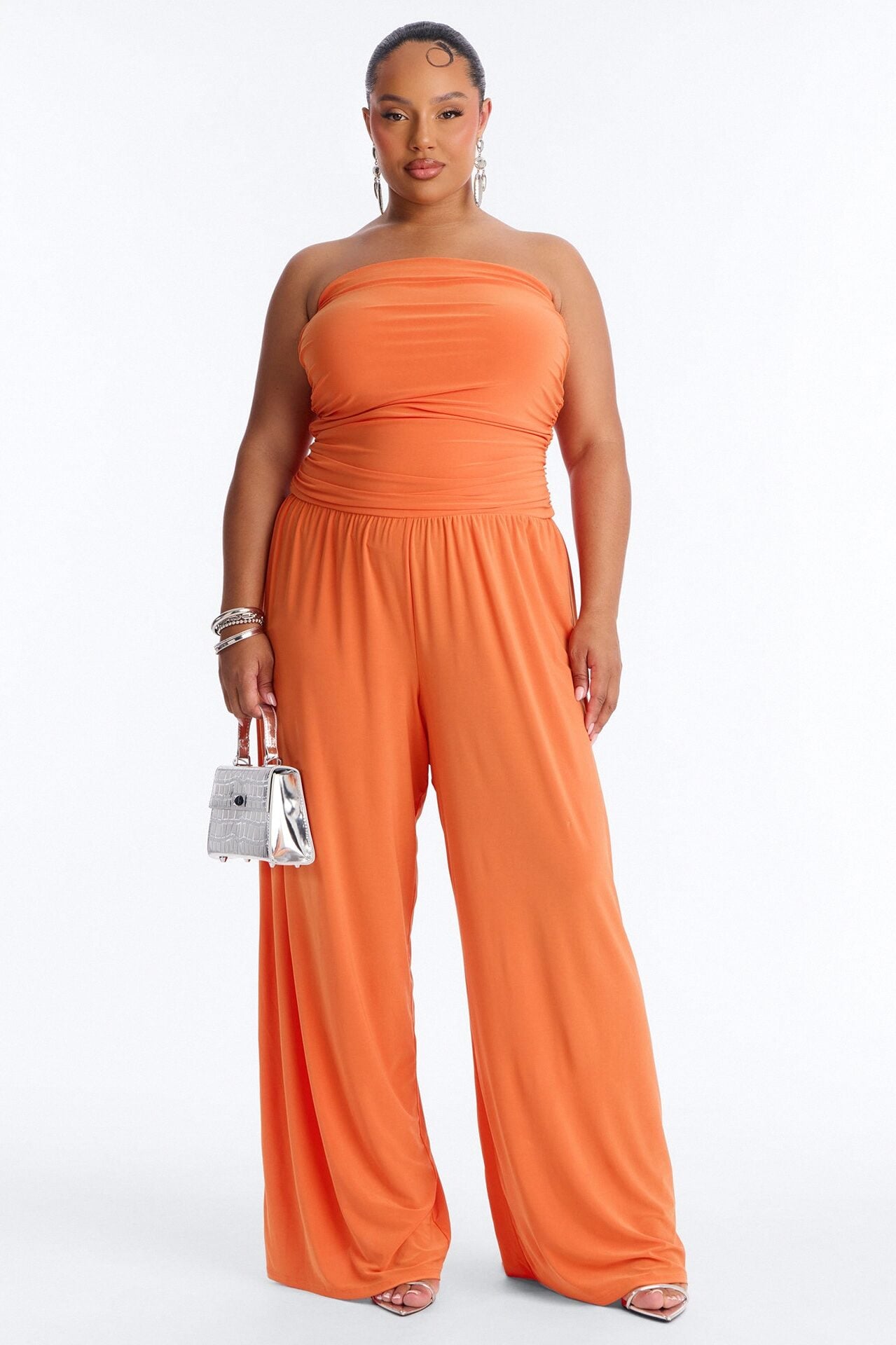 Cierra Ruched Strapless Jumpsuit - Orange image 1