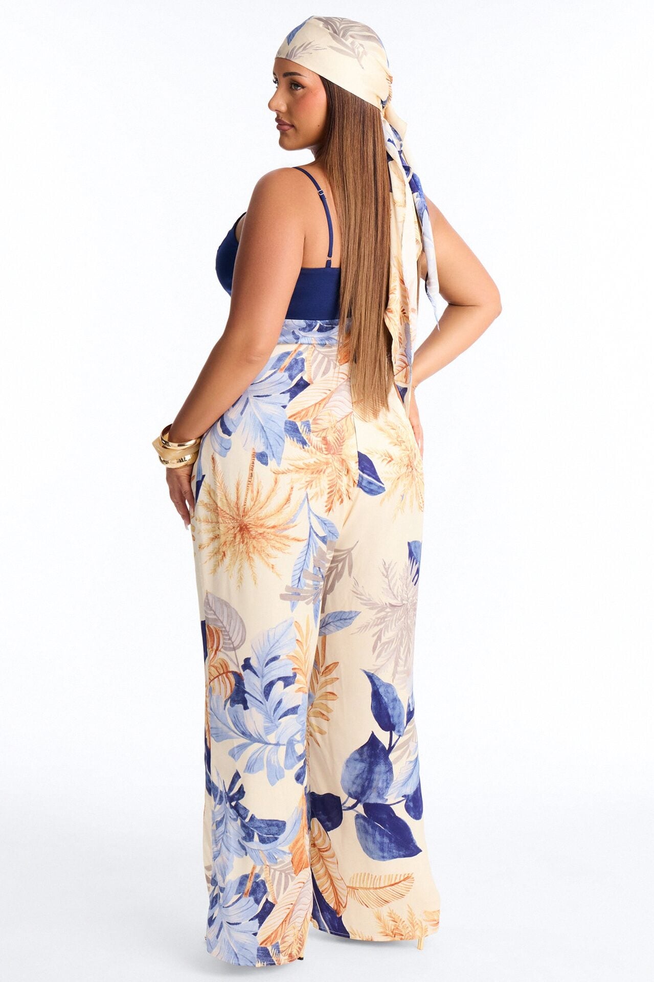 Grenna Satin Jumpsuit And Head Scarf Set - Blue image 8