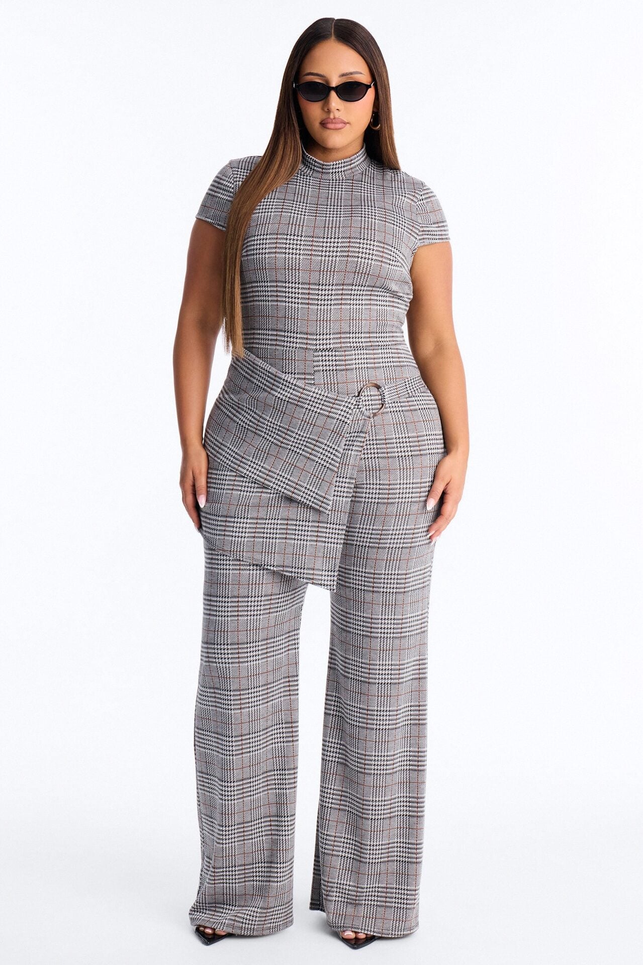 Chantel Plaid Draped Jumpsuit - Grey image 1