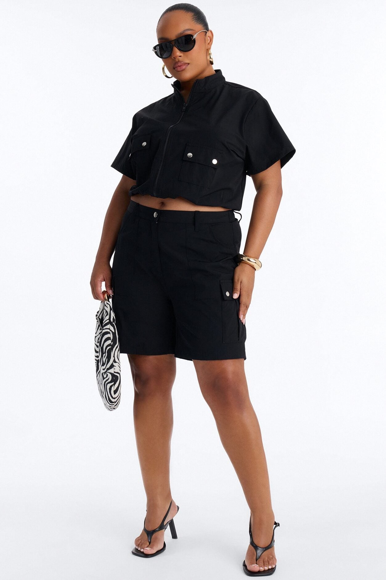 Nessa Nylon Cargo Short Set - Black image 5