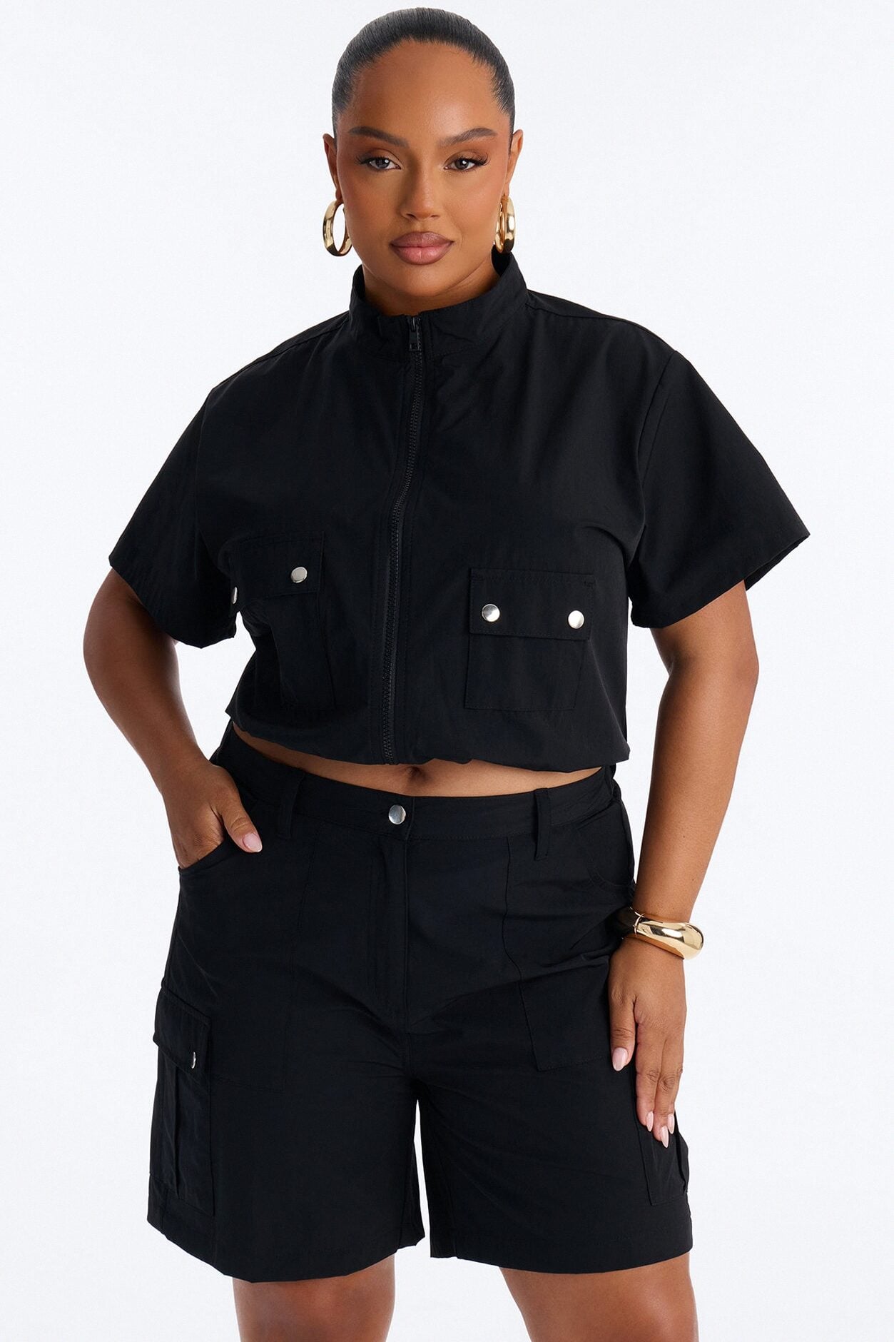 Nessa Nylon Cargo Short Set - Black image 6