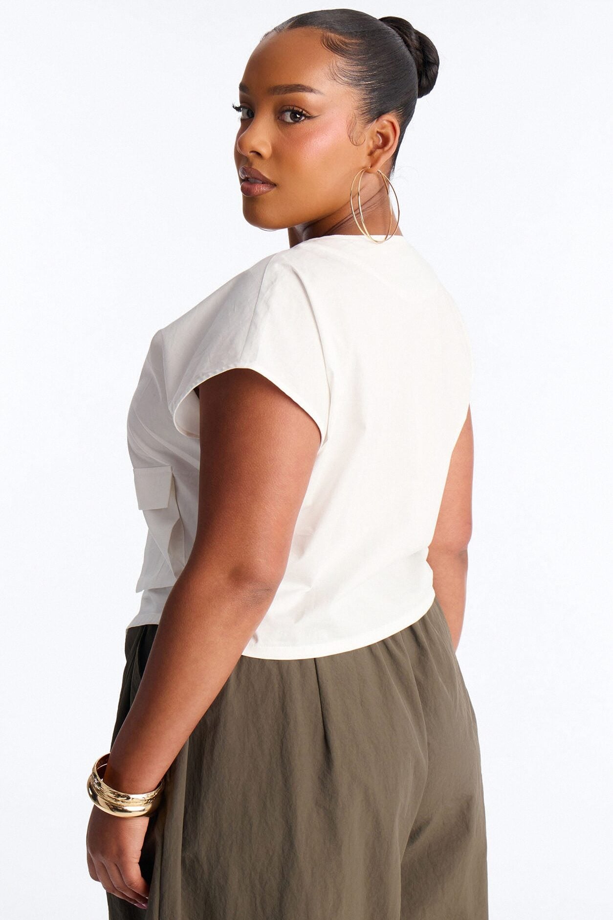 City Steps Front Zip Poplin Top - White image 6