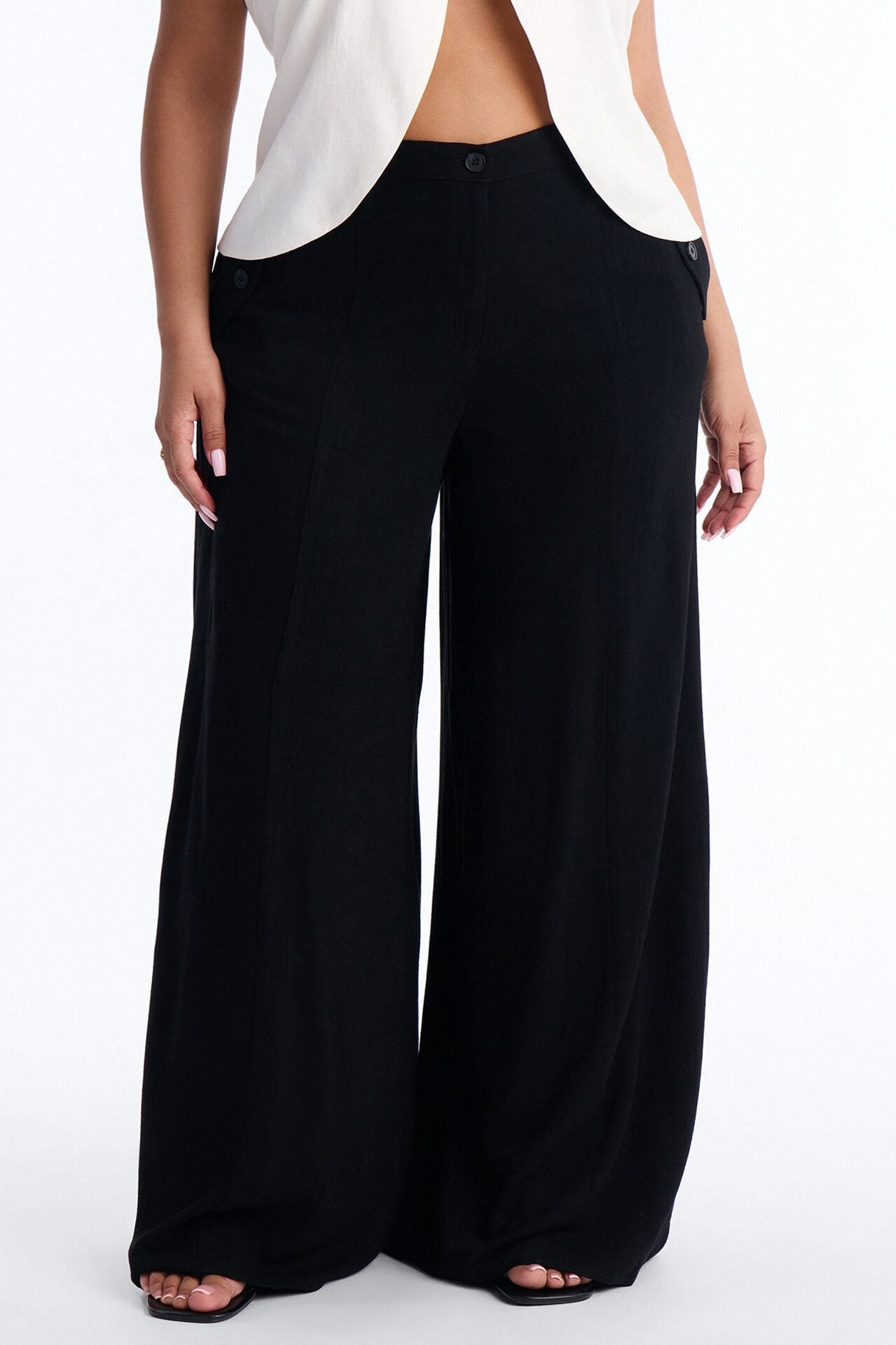 Aubrey High Rise Linen Wide Leg Pant 33″ - Black image 5