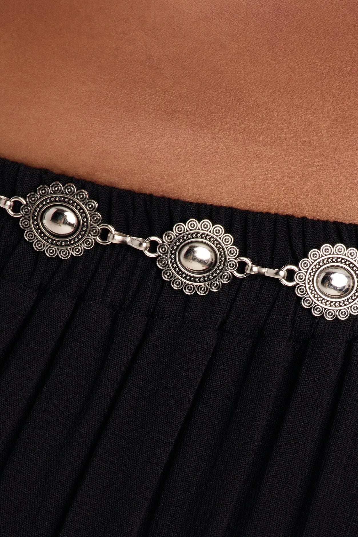 Free Spirit Low Rise Belted Tiered Maxi Skirt - Black image 7