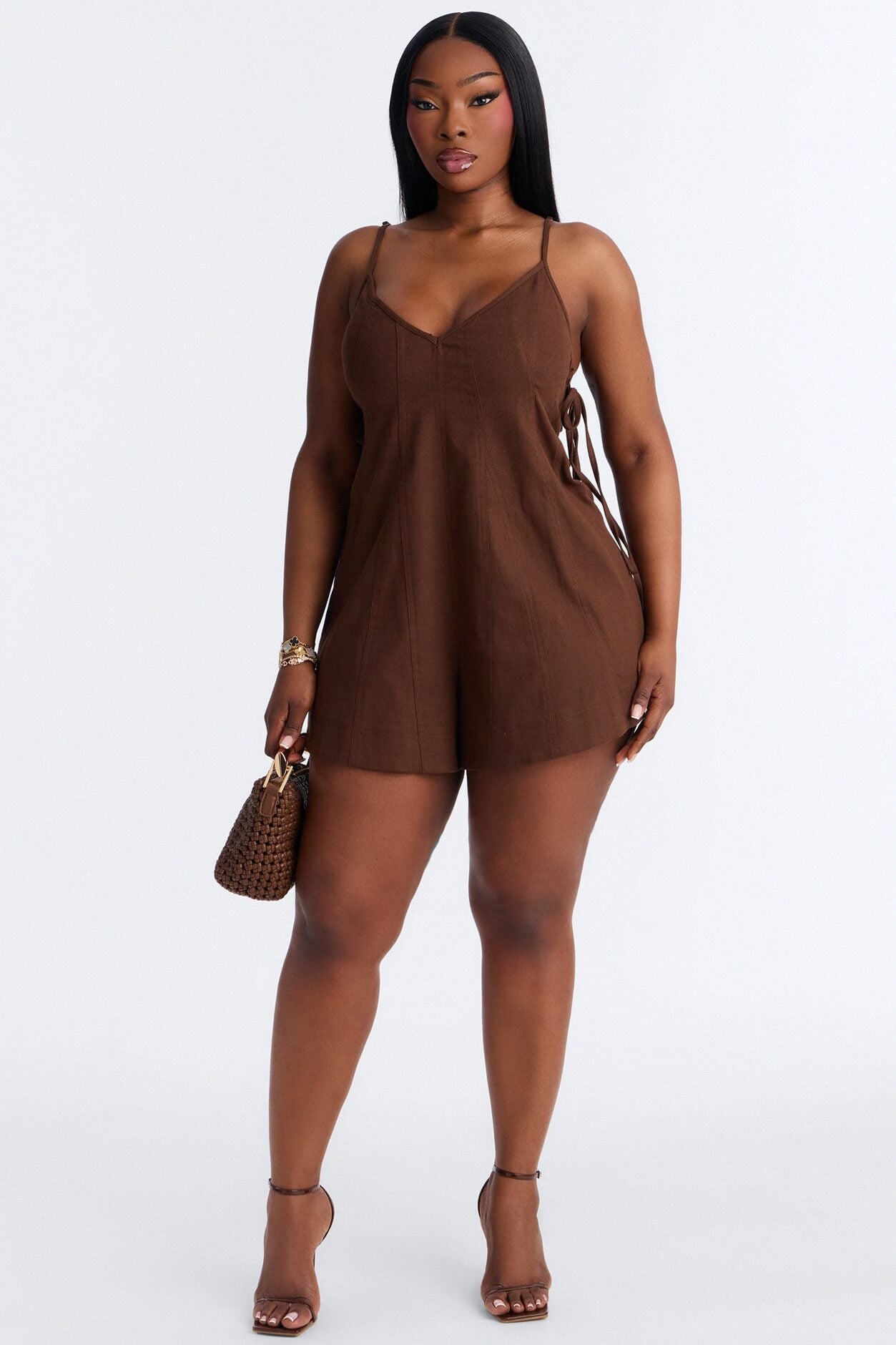 Just A Girl Twill Romper - Brown image 6