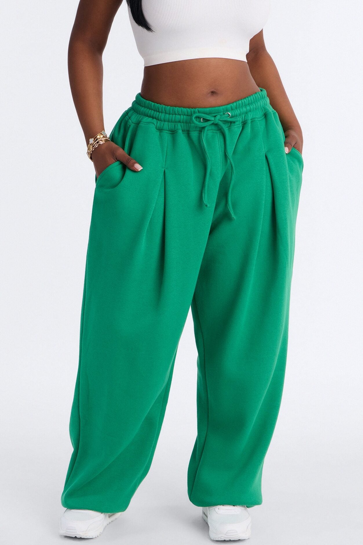 Mia Pleated Fleece Jogger Pants - Green image 6