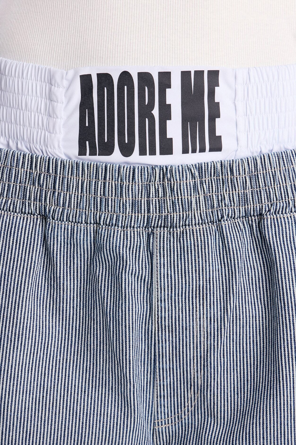Relaxed Adore Me Double Waistband Pinstripe Short - White/Blue image 3