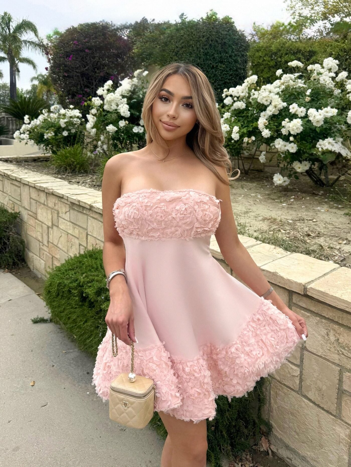Crepe Grace 3D Floral Mini Dress - Light Pink image 5