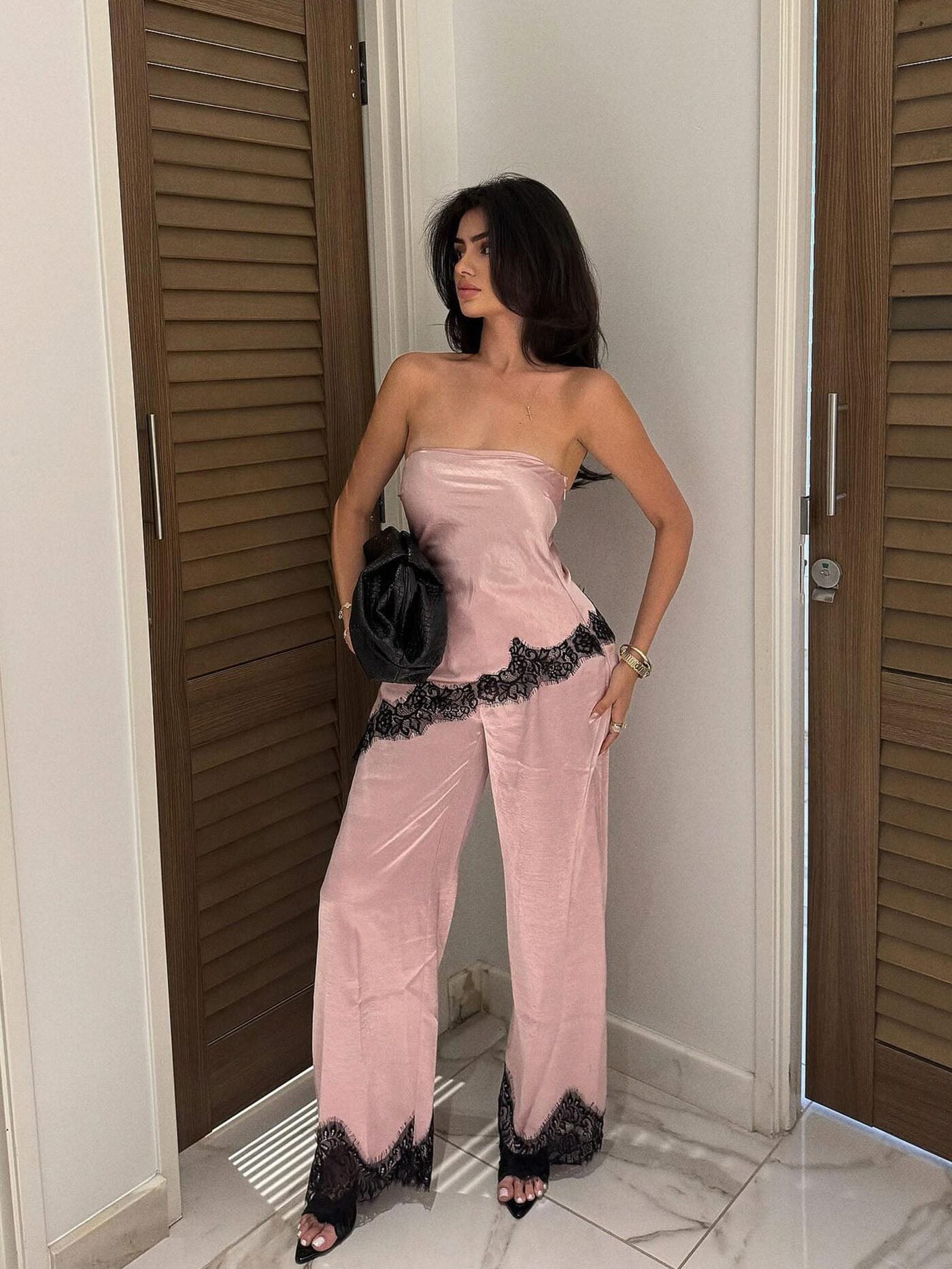 Joliene Satin Laced Pant Set - Pink image 5