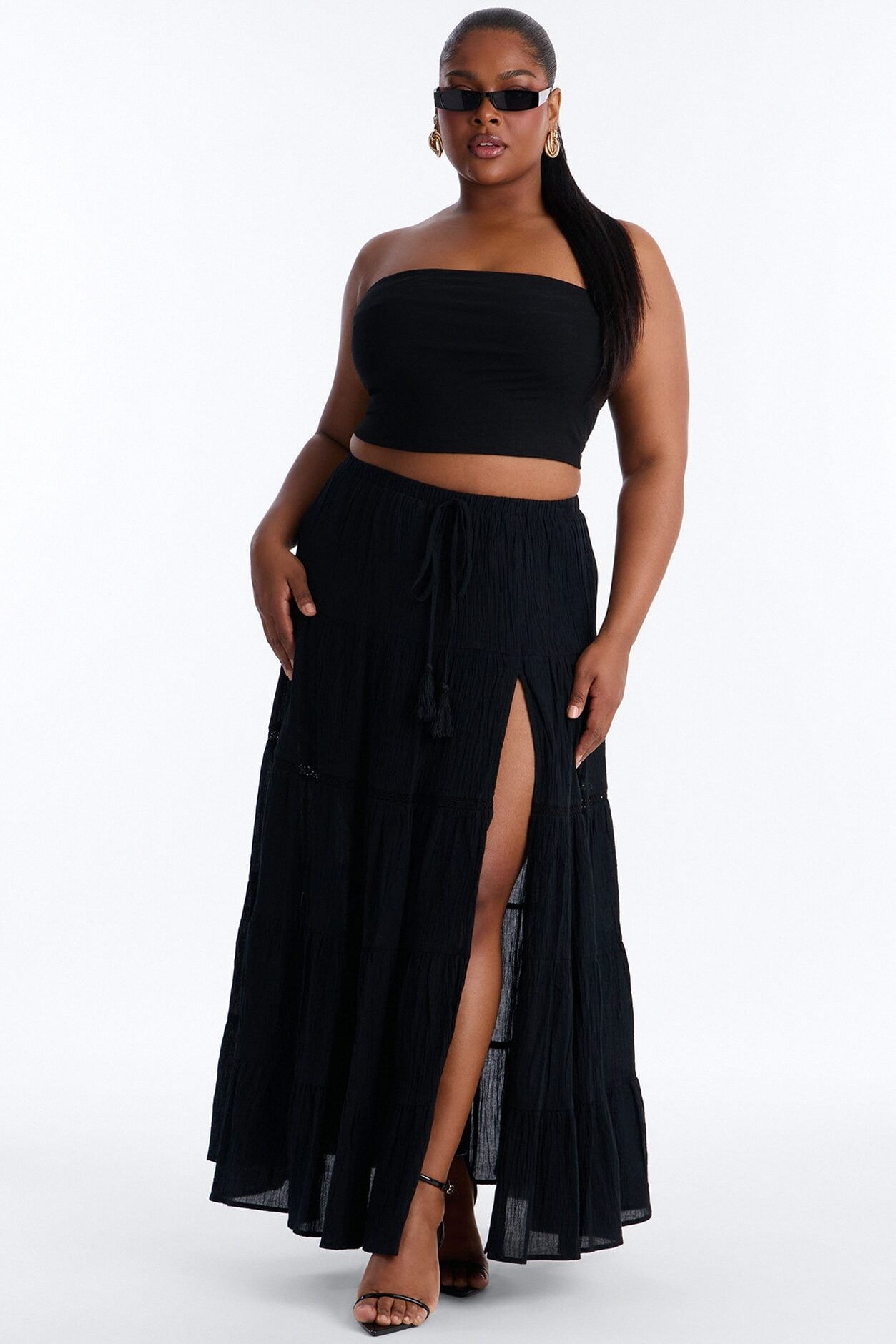 Bohemian Bliss Tiered Gauze Maxi Skirt - Black image 1