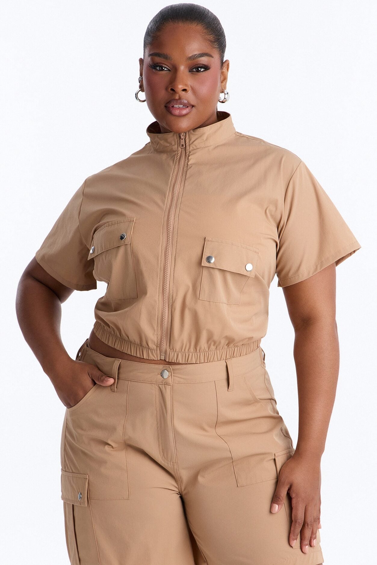 Nessa Nylon Cargo Short Set - Tan image 7