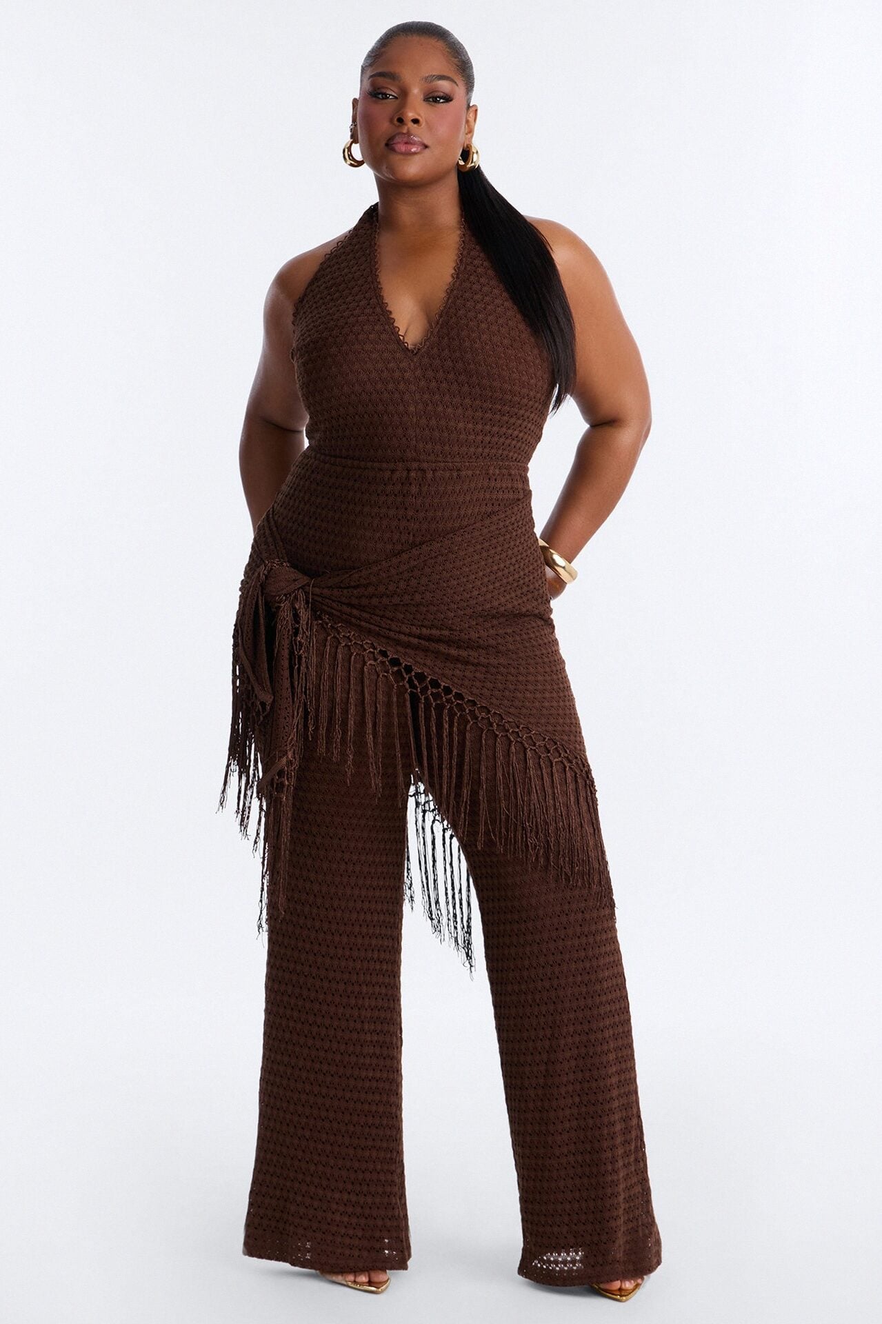Mariah Jumpsuit And Tie Waist Scarf Set - Chocolate image 4