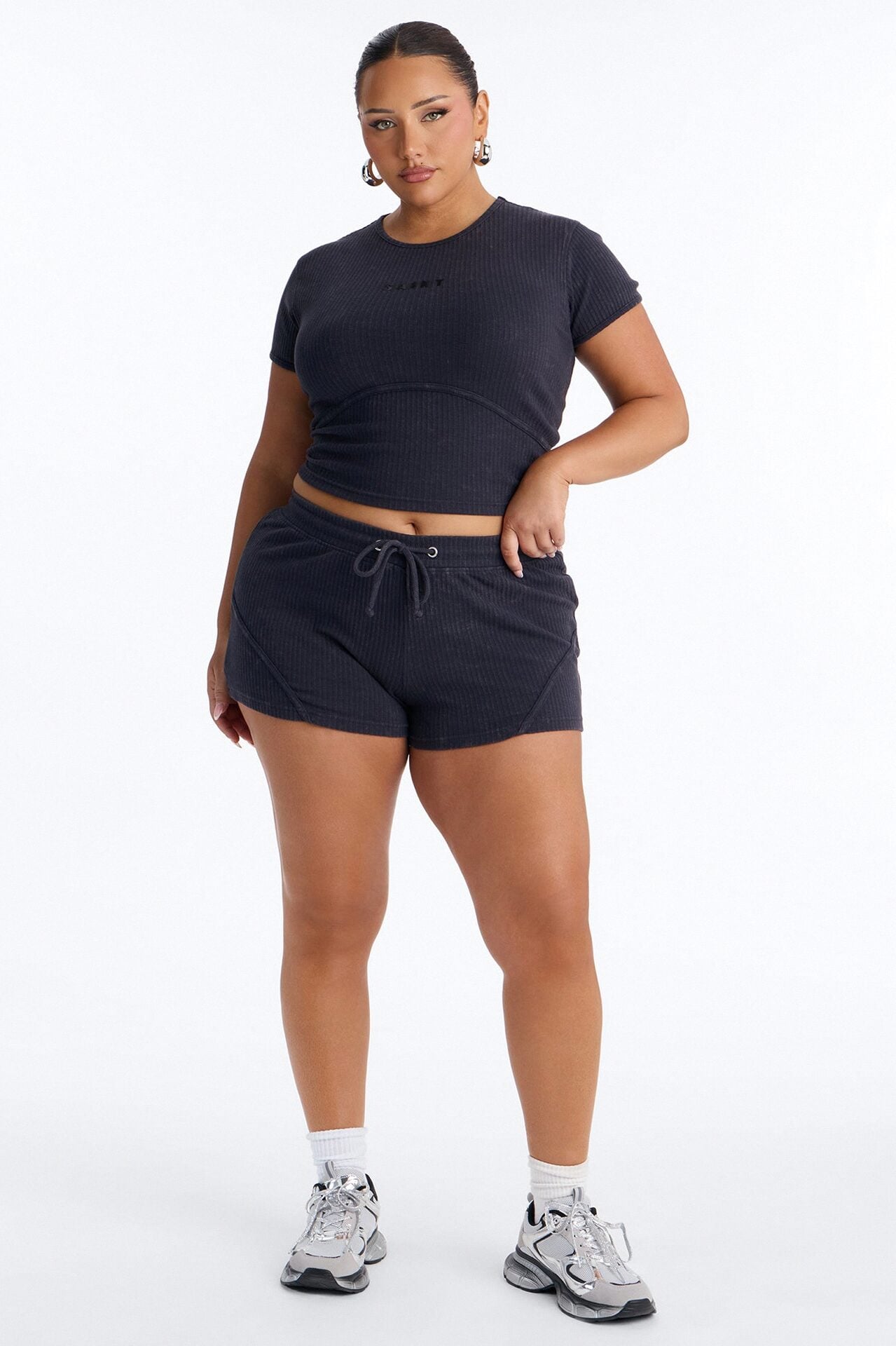 Saint Ribbed Short Set - Black image 1