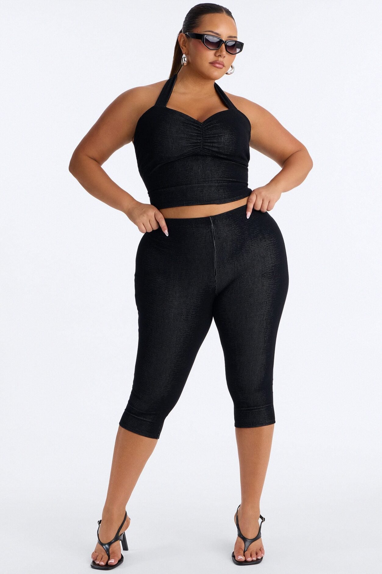 Liana Halter Ribbed Capri Set - Black image 1