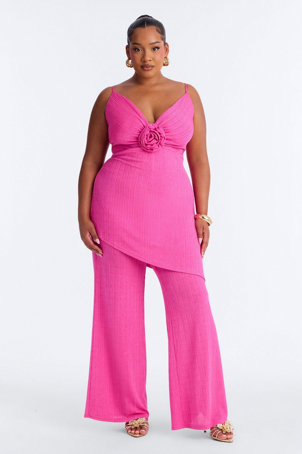 Fiona Draped Wide Leg Jumpsuit - Hot Pink image 1