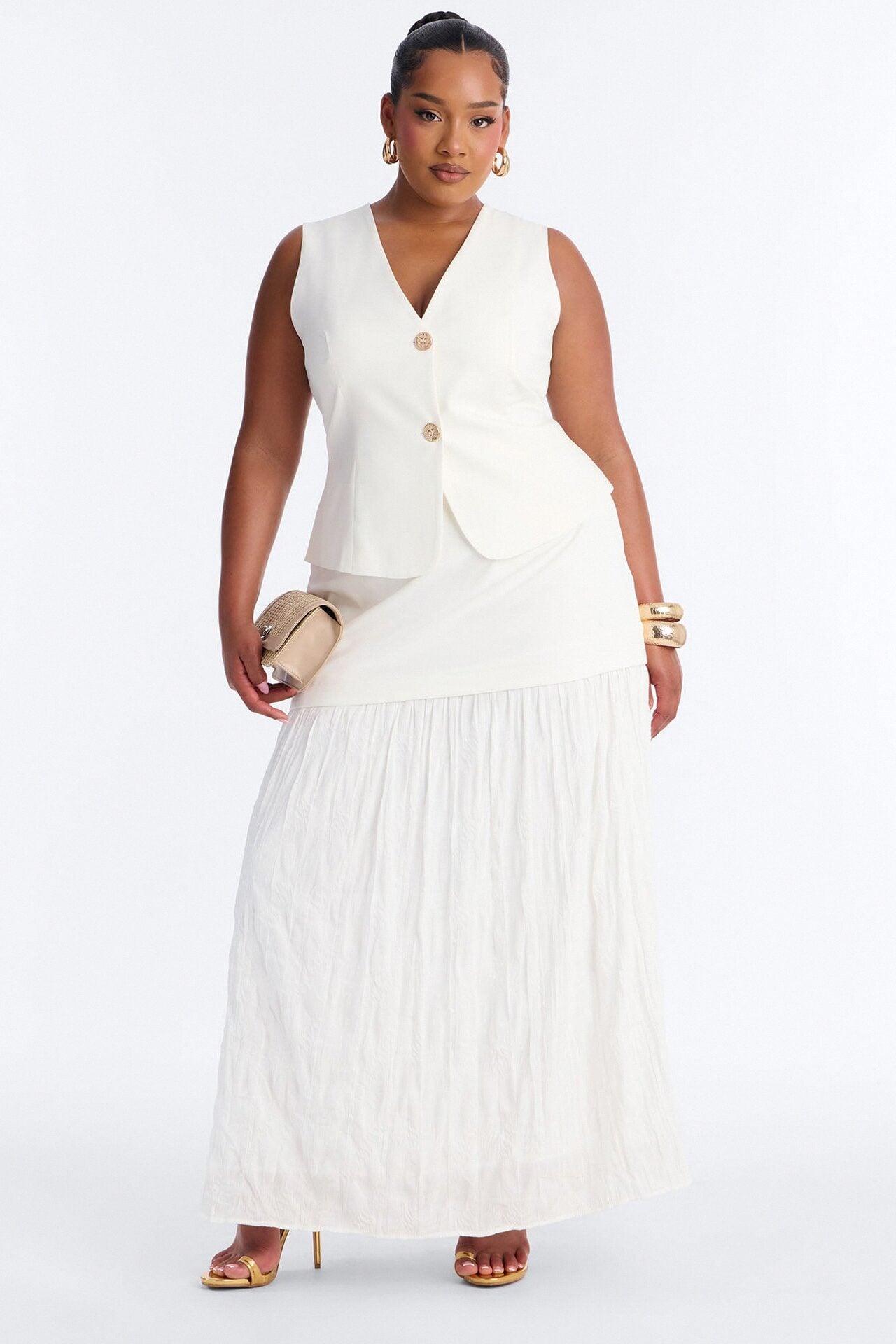 Charming Hour Vest Skirt Set - White image 1