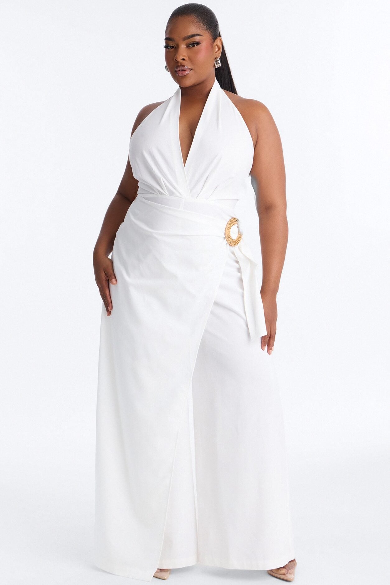Tara Linen Halter Straight Leg Jumpsuit - White image 1