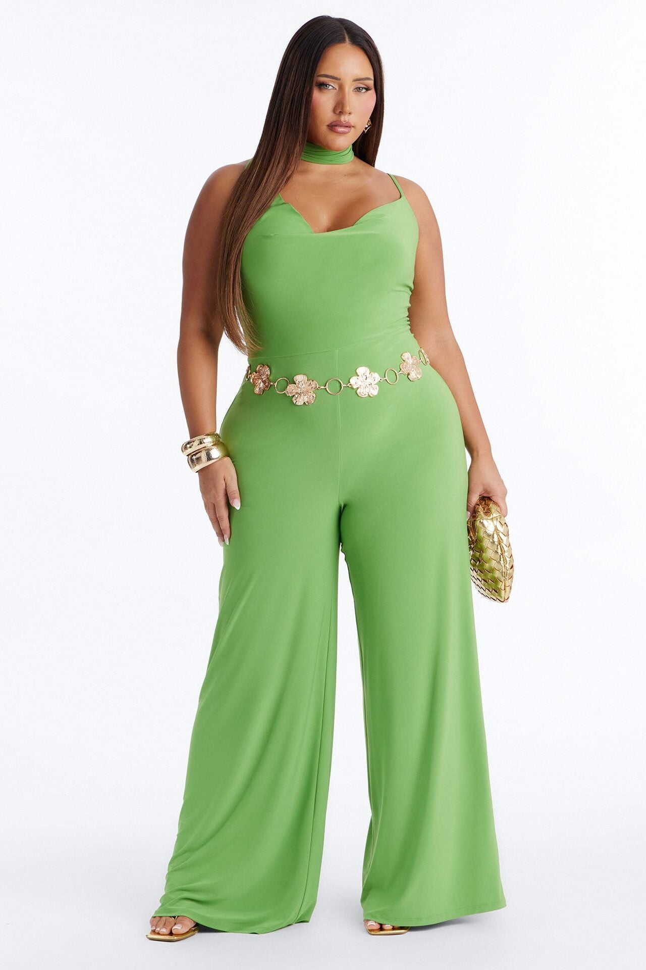 Maliyah Draped Scarf Wide Leg Jumpsuit - Green image 1