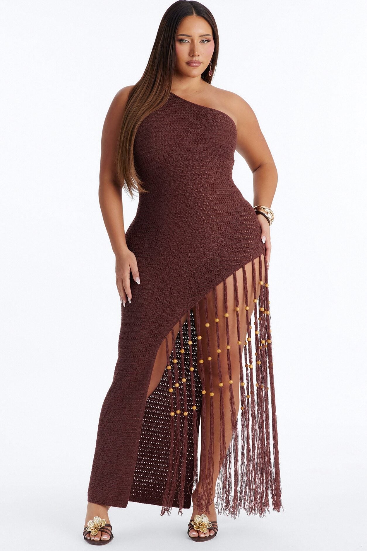 Vacation Vixen Fringe Crochet Maxi Dress - Brown image 1